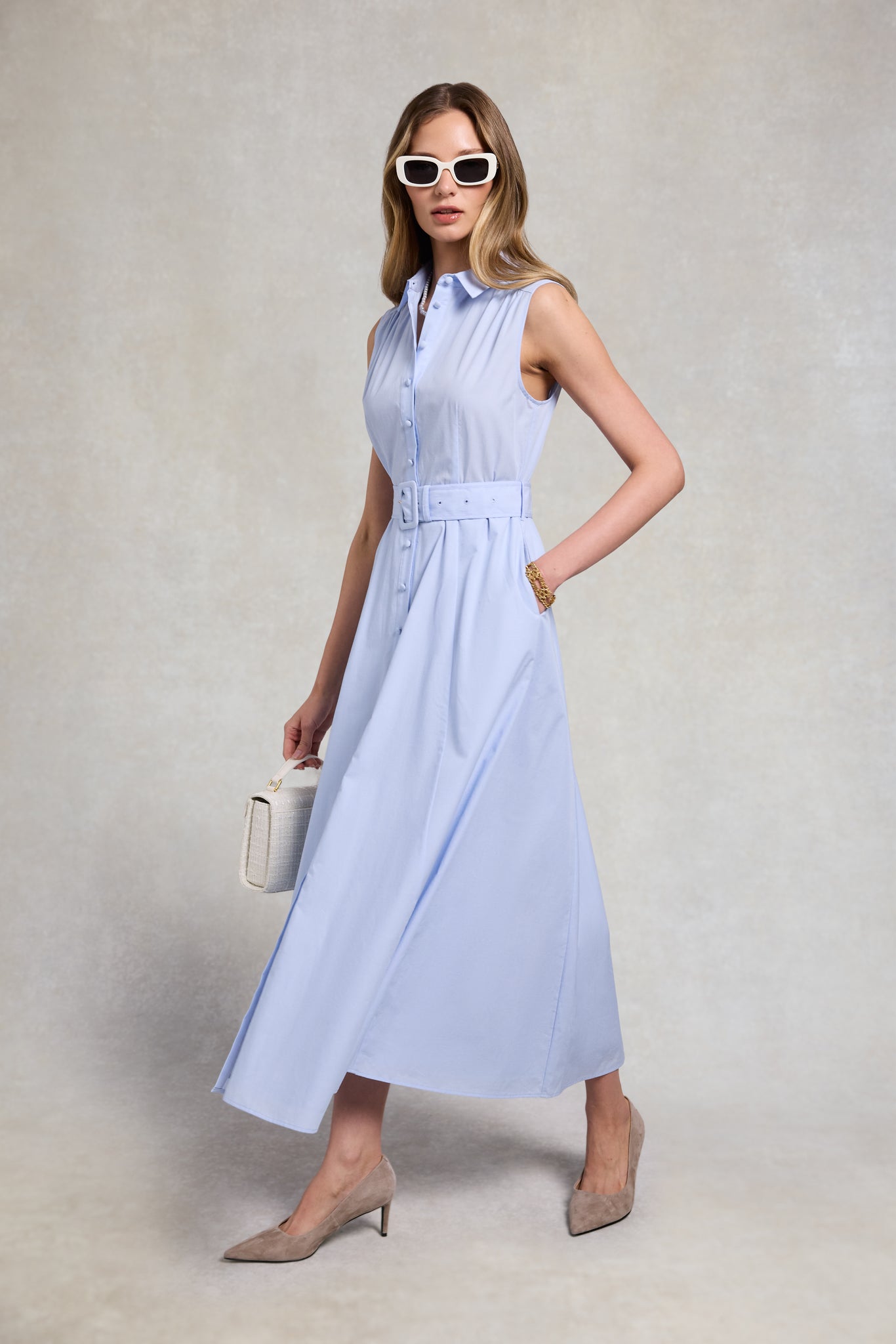light blue sleeveless dress Aimee (Light Chambray) VLVT Wholesale Black Quinceanera Dresses Color:WHITE POPLIN
