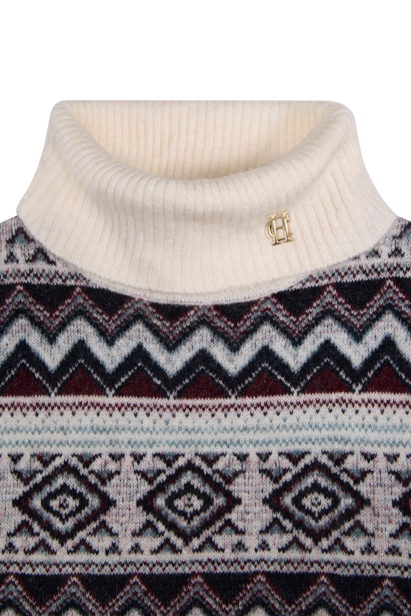 Antonia Fairisle Roll Neck Knit (Natural Blue)