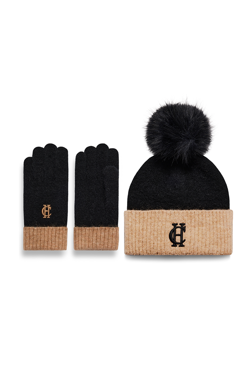 Chelsea Bobble Hat & Glove Set (Black)
