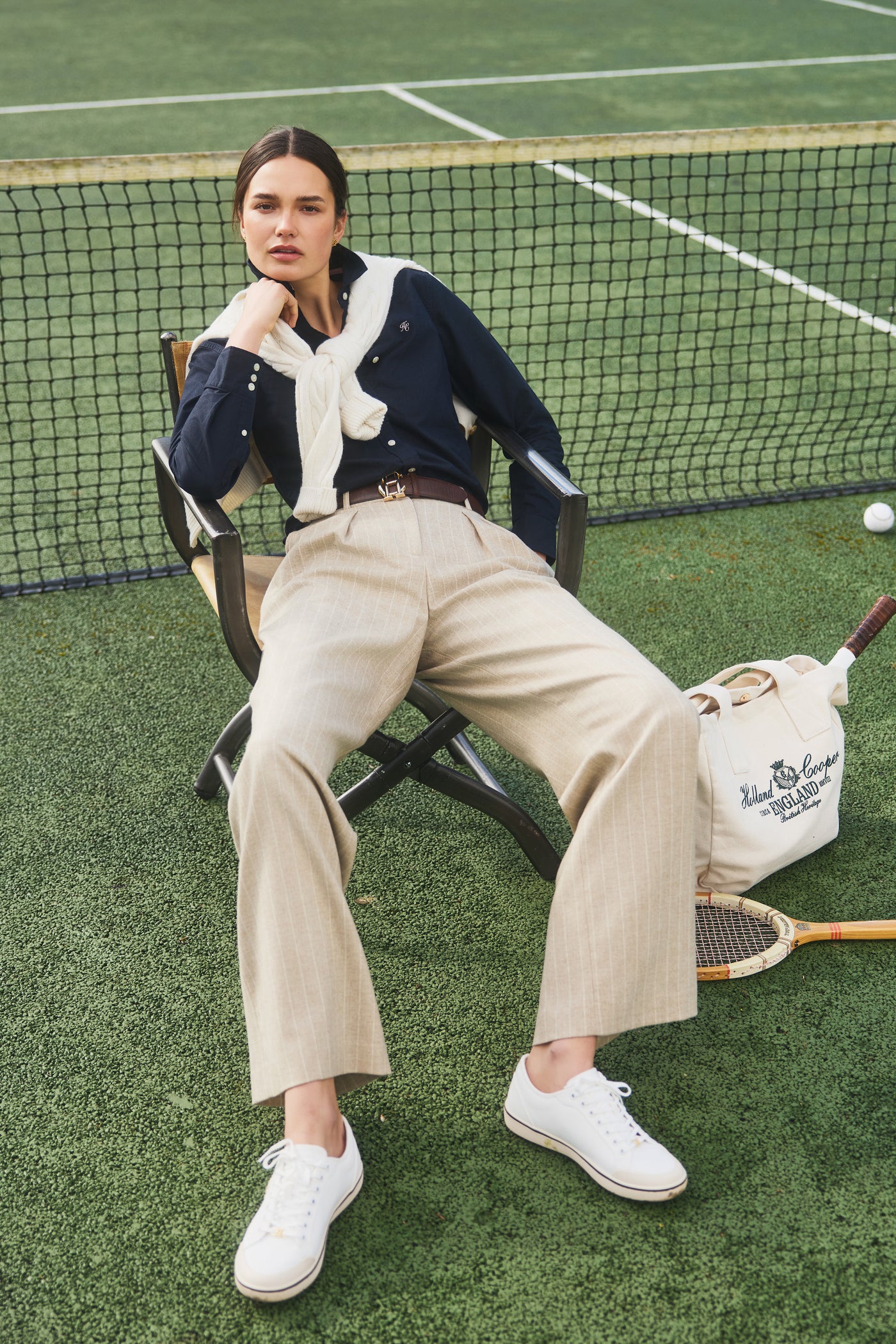 Shoreditch Pleated Trouser (Oatmeal Pinstripe)