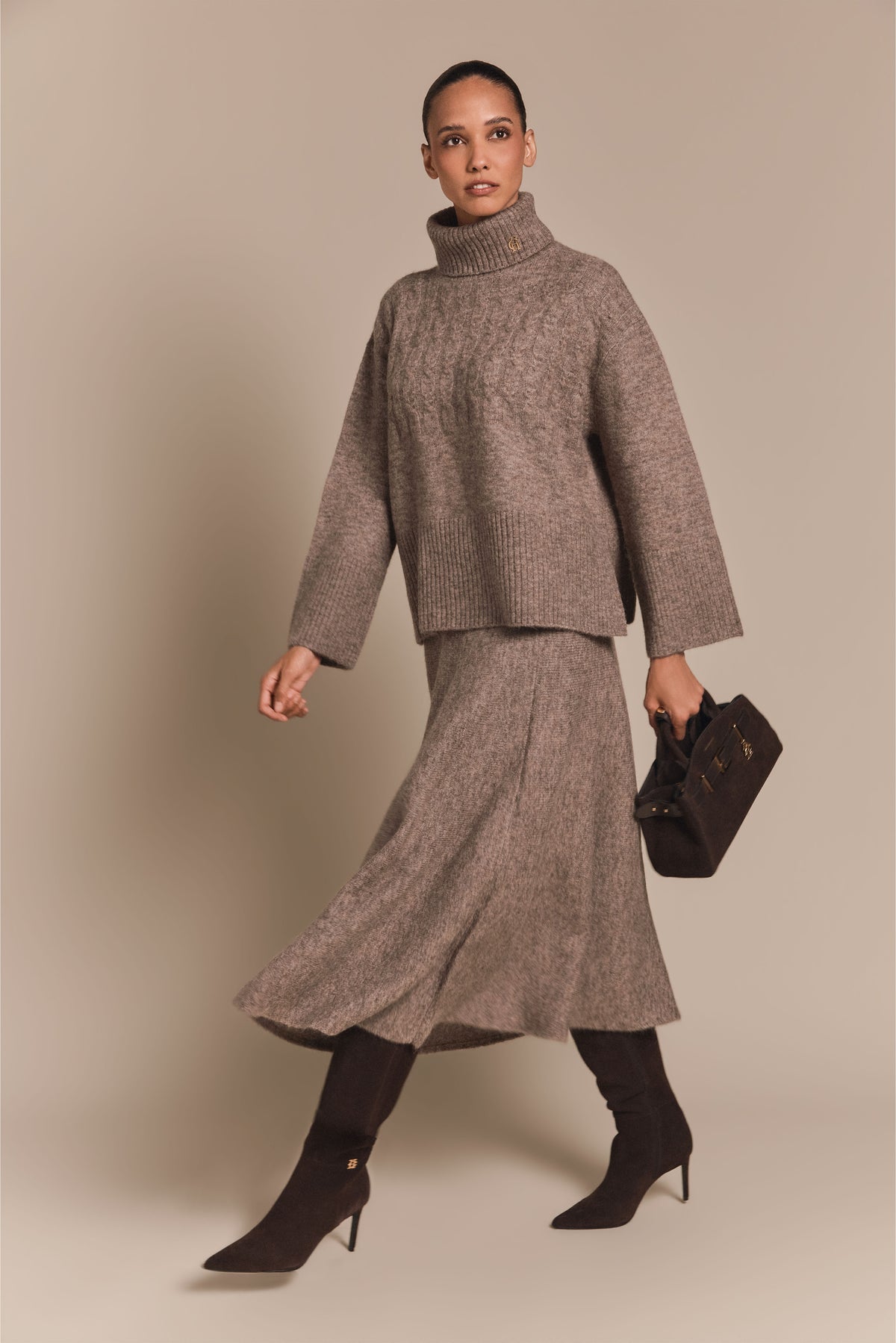 Antonia Cable Roll Neck Knit (Mocha)