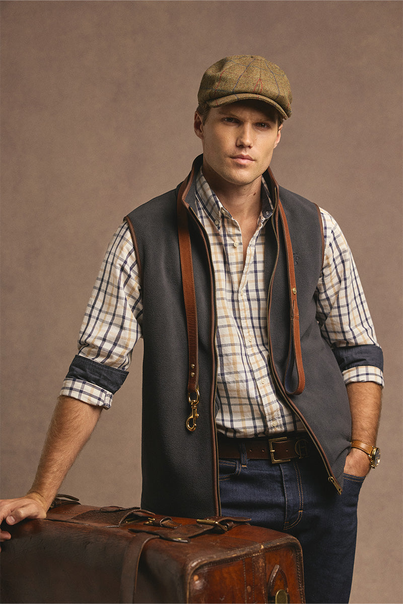 Men's Relaxed Fit Button Down Shirt (Large Scale Navy Check)