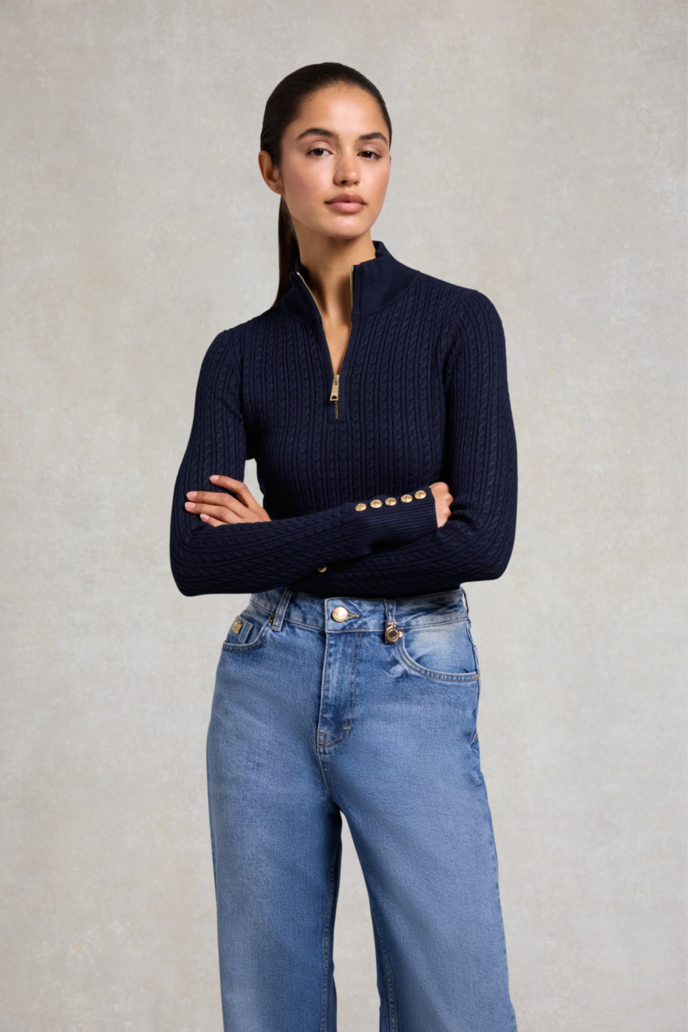 Ava Quarter Zip Knit (Ink Navy)