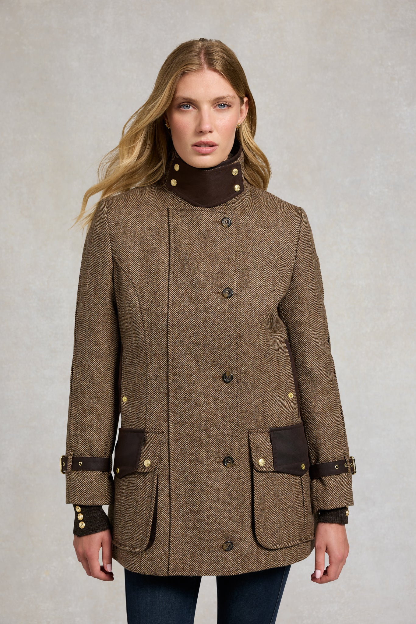 Balmoral Field Coat (Large Scale Brown Herringbone)