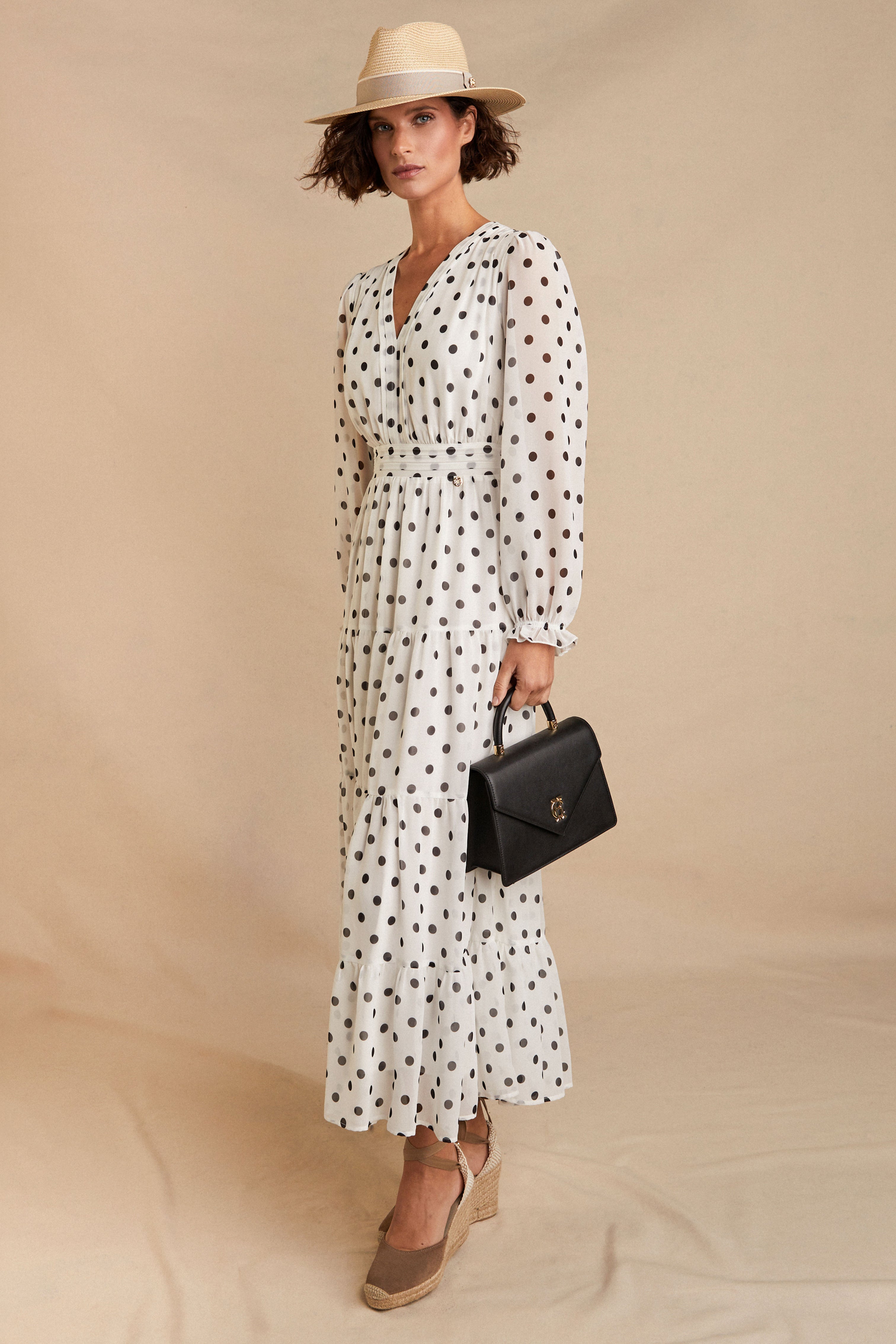 Bella Tiered Maxi Dress (White Black Polka Dot) – Holland Cooper