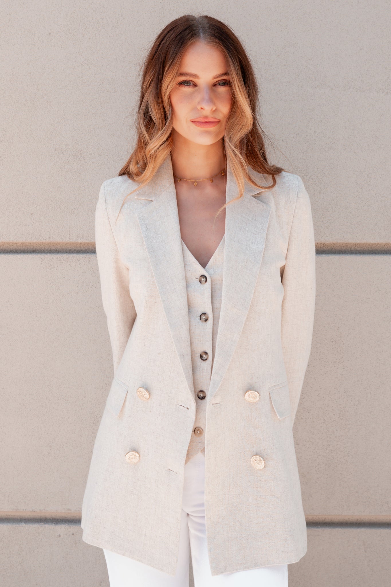 Double Breasted Blazer (Natural Linen)