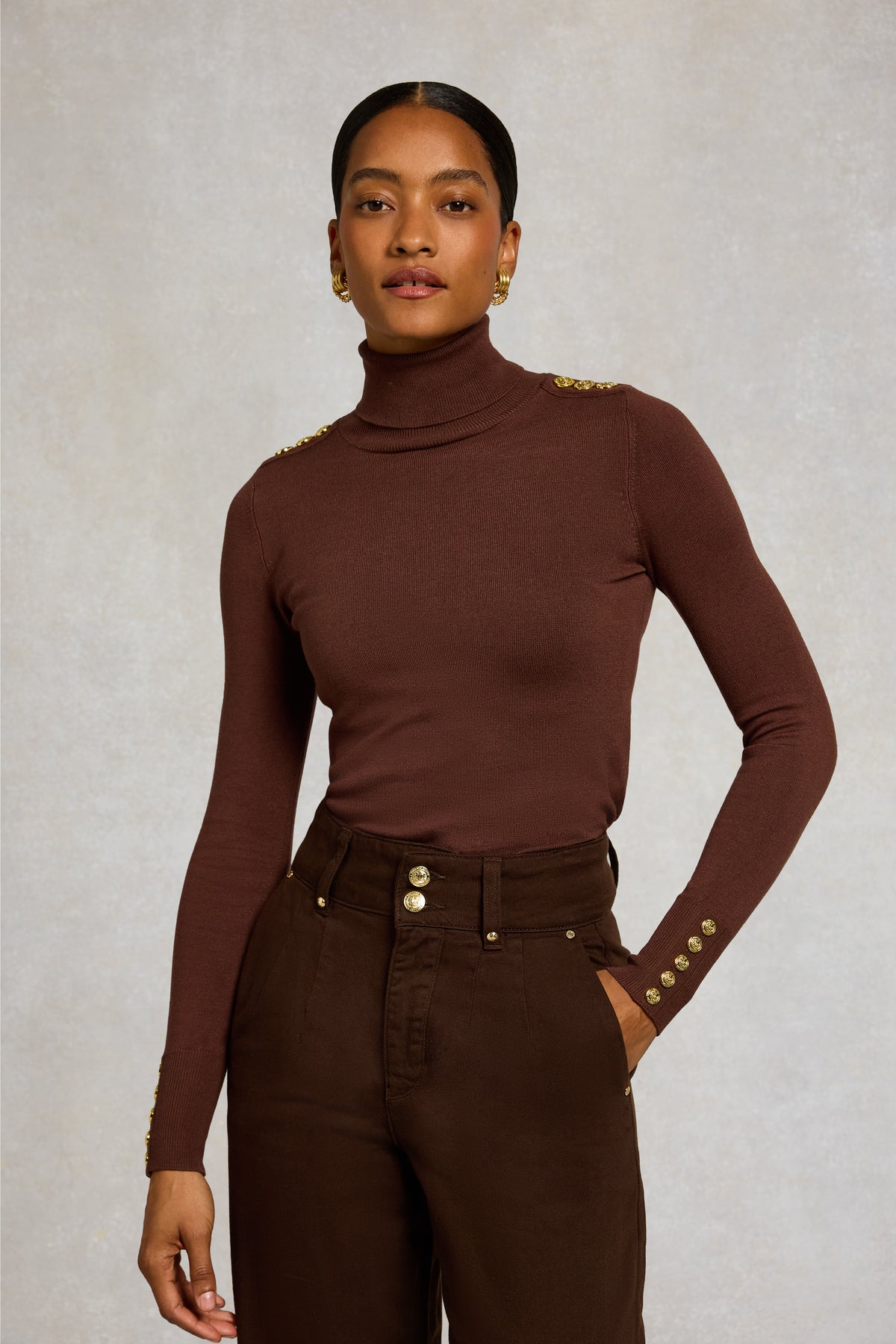 Buttoned Knit Roll Neck (Walnut)