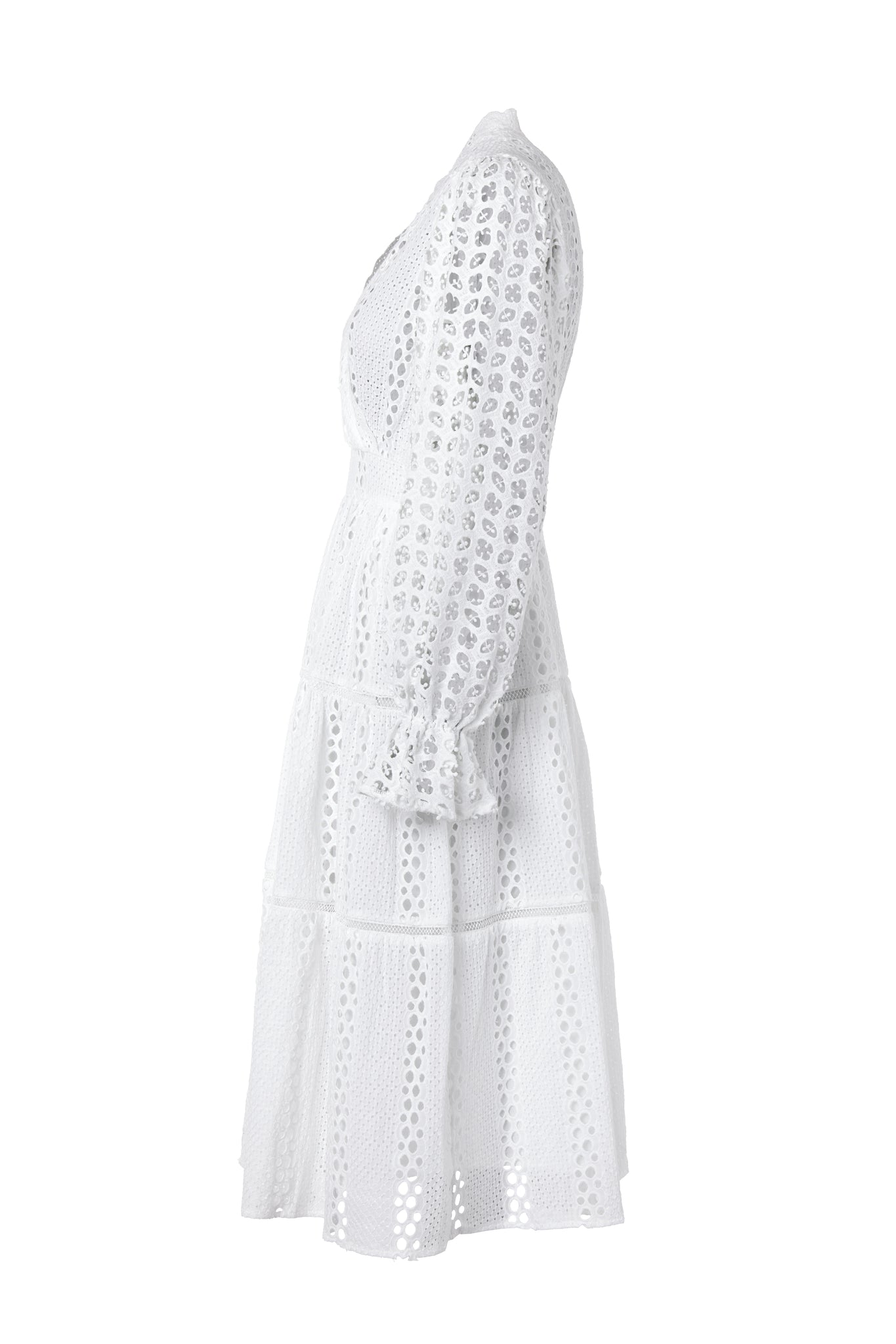 Broderie Lace V-Neck Dress (White)
