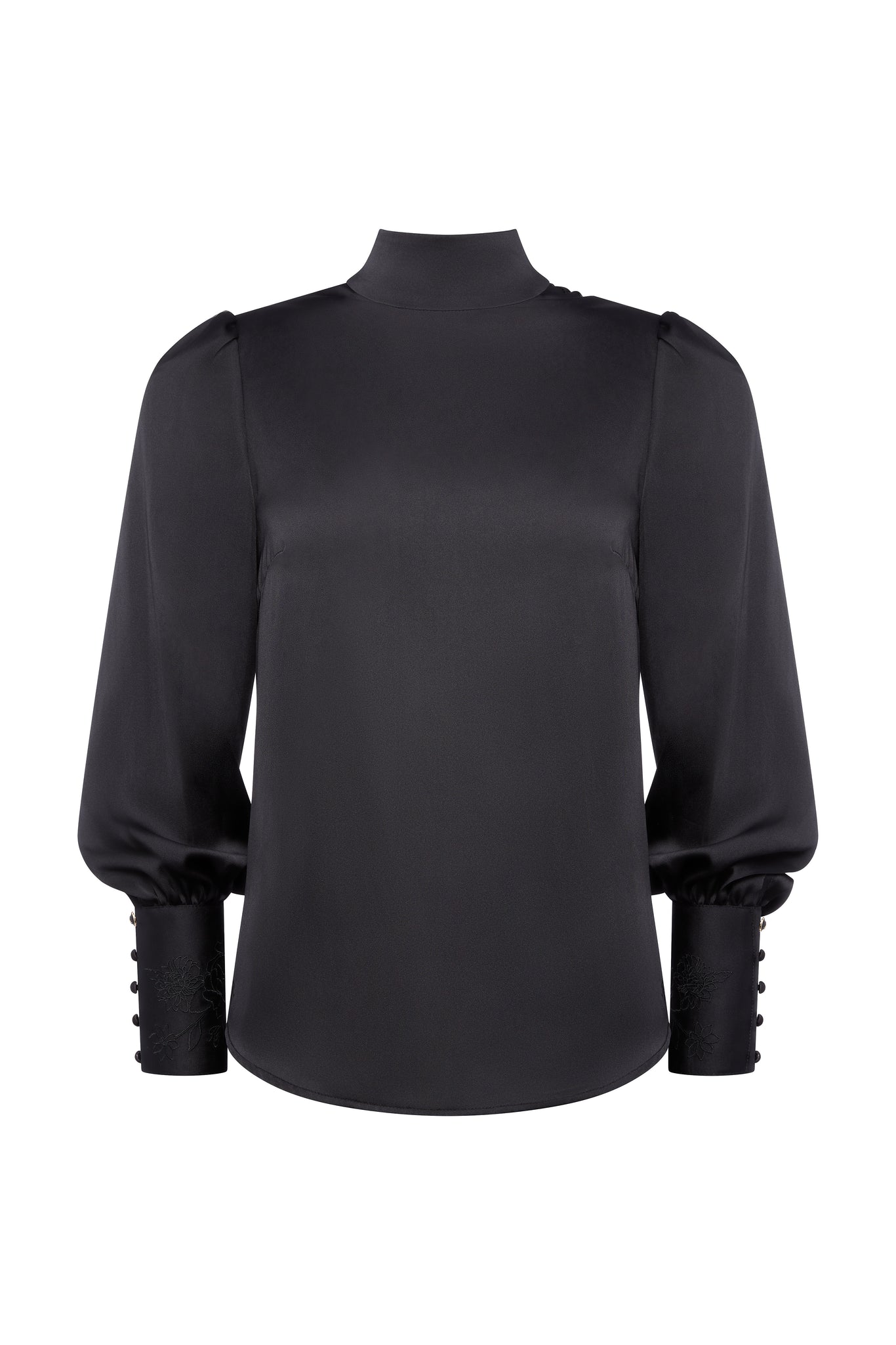 Carmen High Neck Blouse (Black Satin)