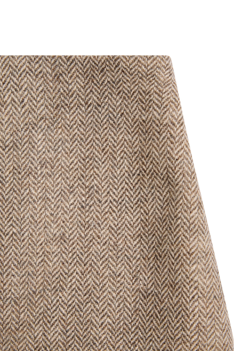 Chelsea Midi Skirt (Stone Herringbone)