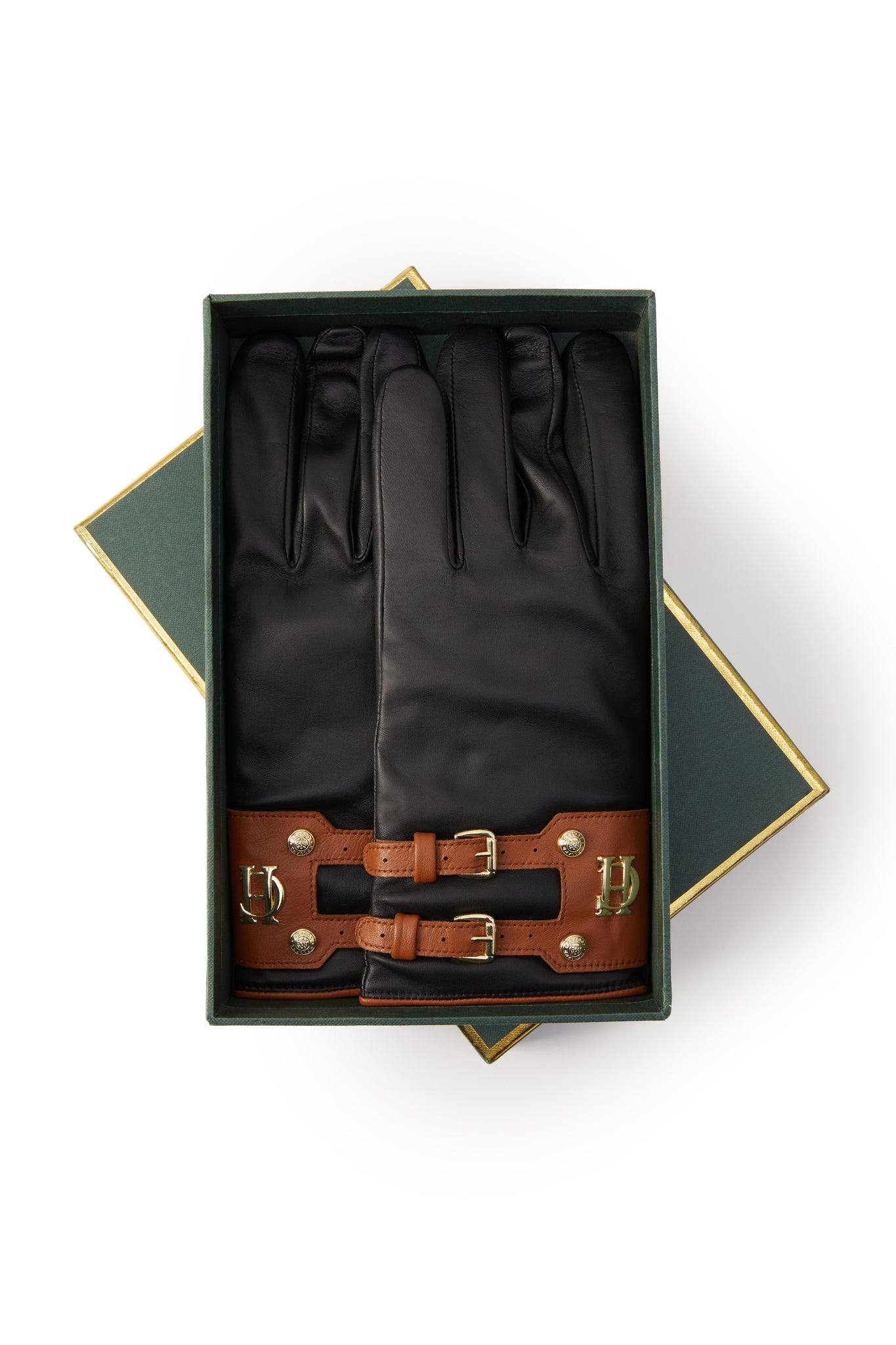 Contrast Leather Gloves (Black Tan)