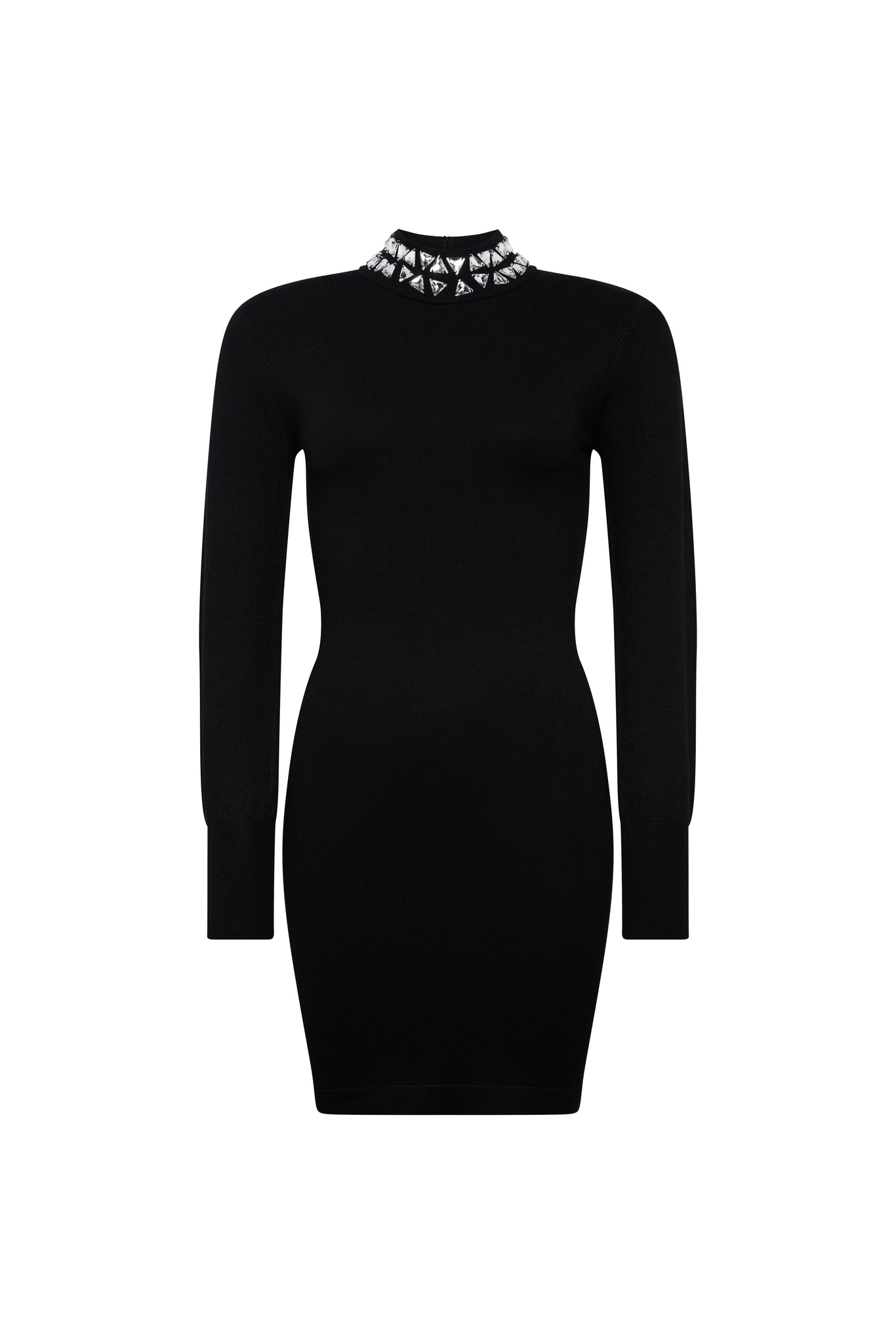 Crystal Roll Neck Knit Dress (Black)