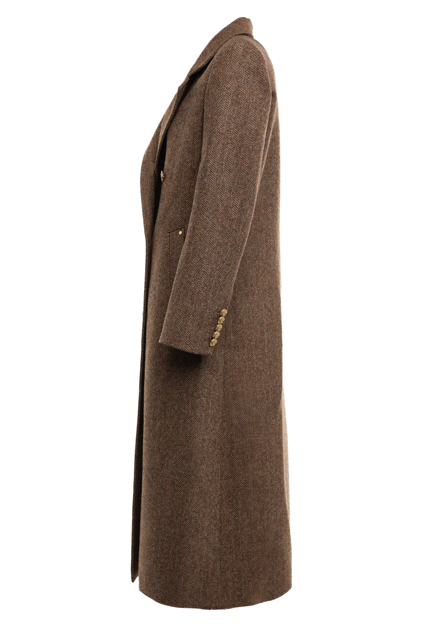 Double Breasted Coat (Large Scale Brown Herringbone)