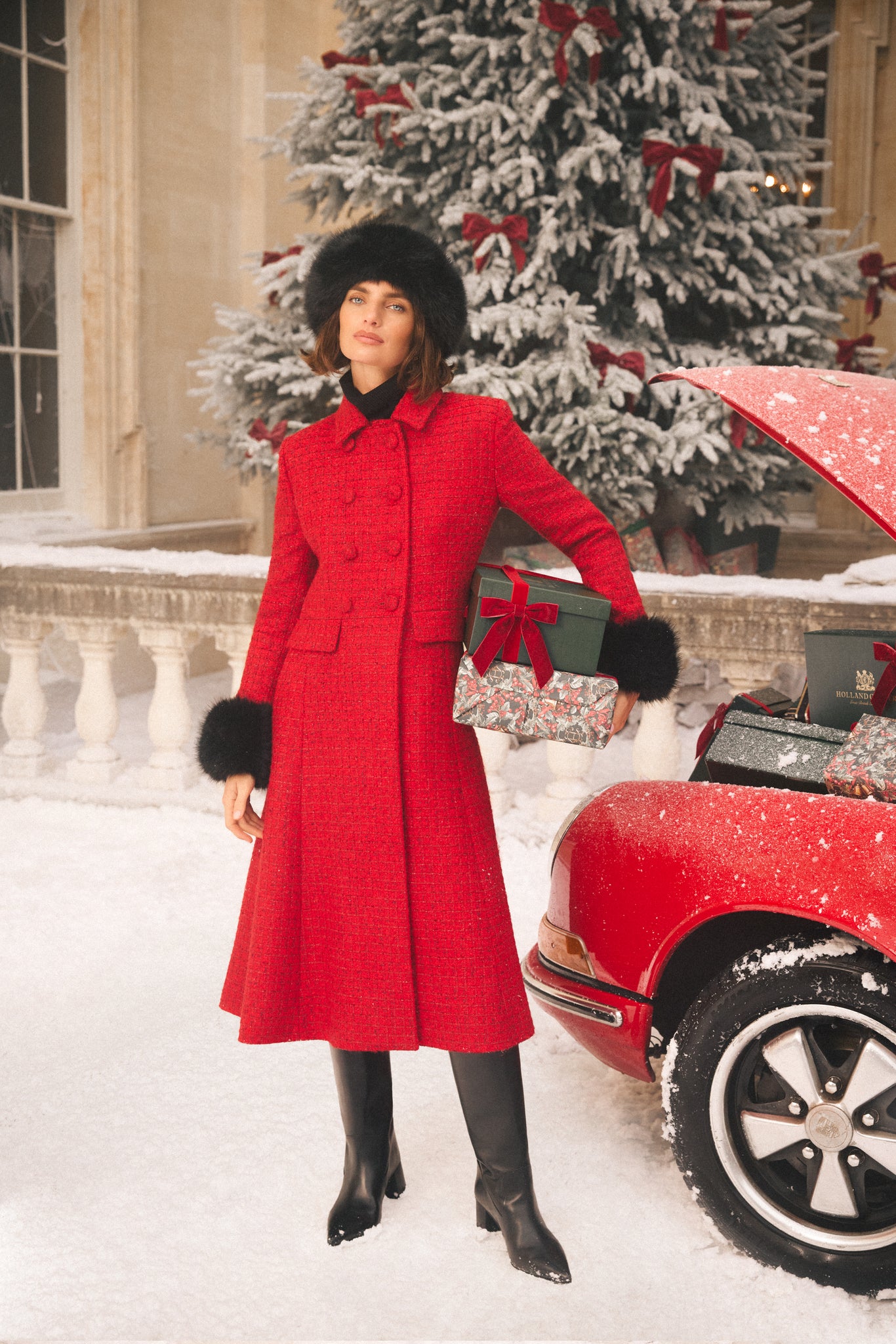 Windsor Fit & Flare Coat (Red Boucle)