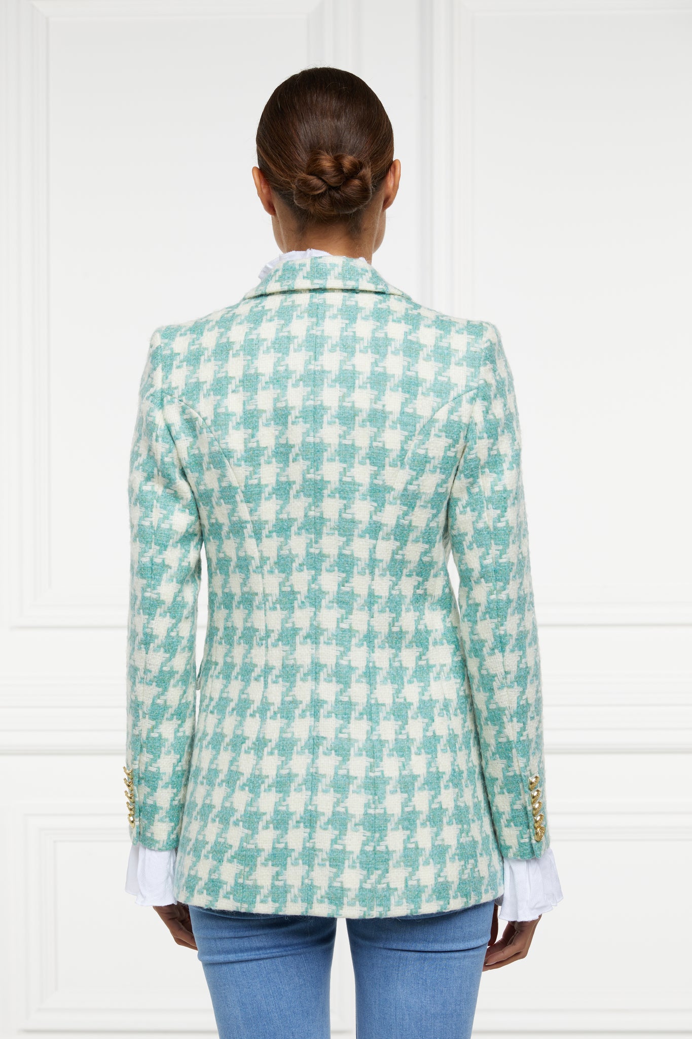 Double Breasted Blazer (Large Scale Teal Houndstooth)