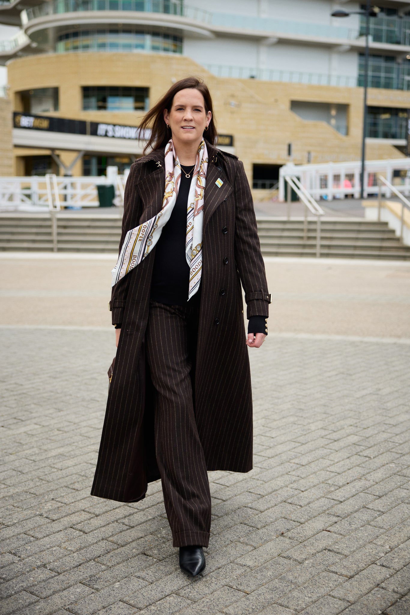 Rachael Blackmore's Cheltenham Look (Chocolate Pinstripe