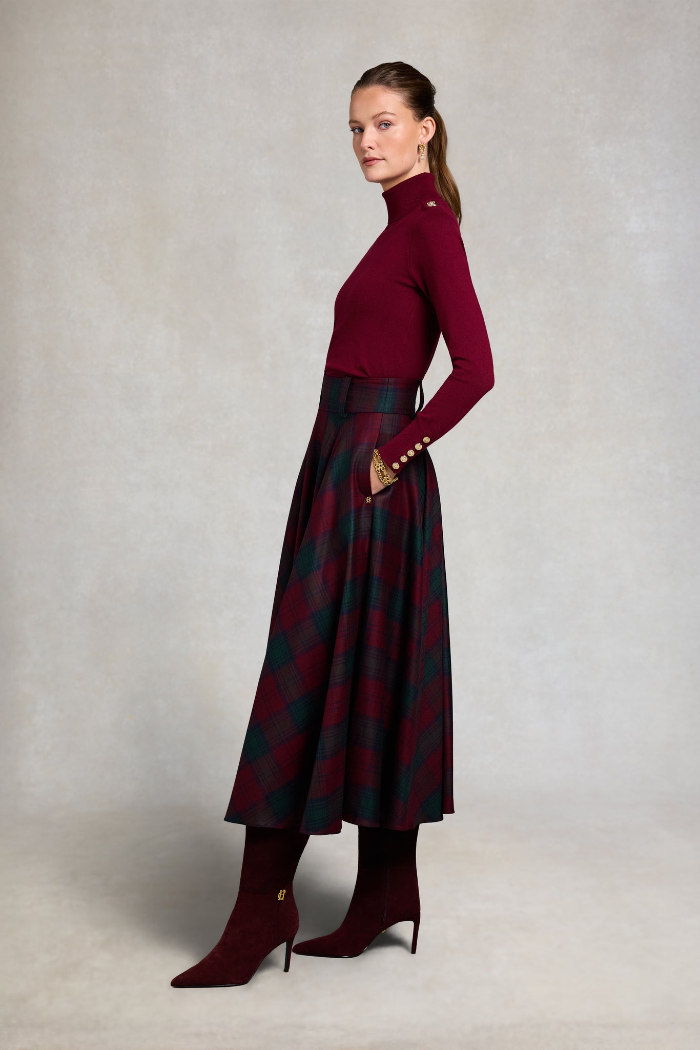 360 Maxi Tweed Circle Skirt (Mulberry Tartan)