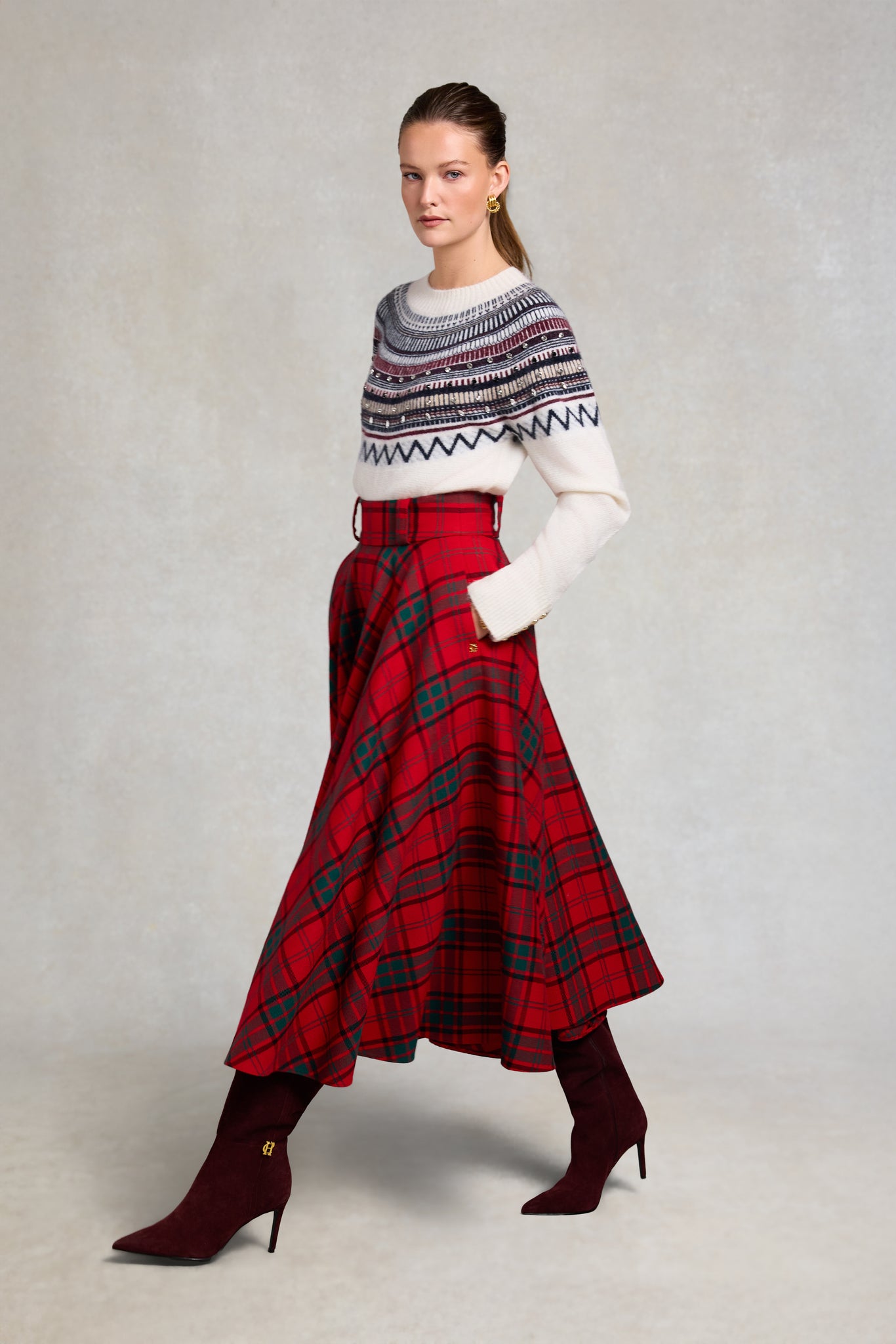 360 Maxi Tweed Circle Skirt (Red Tartan)