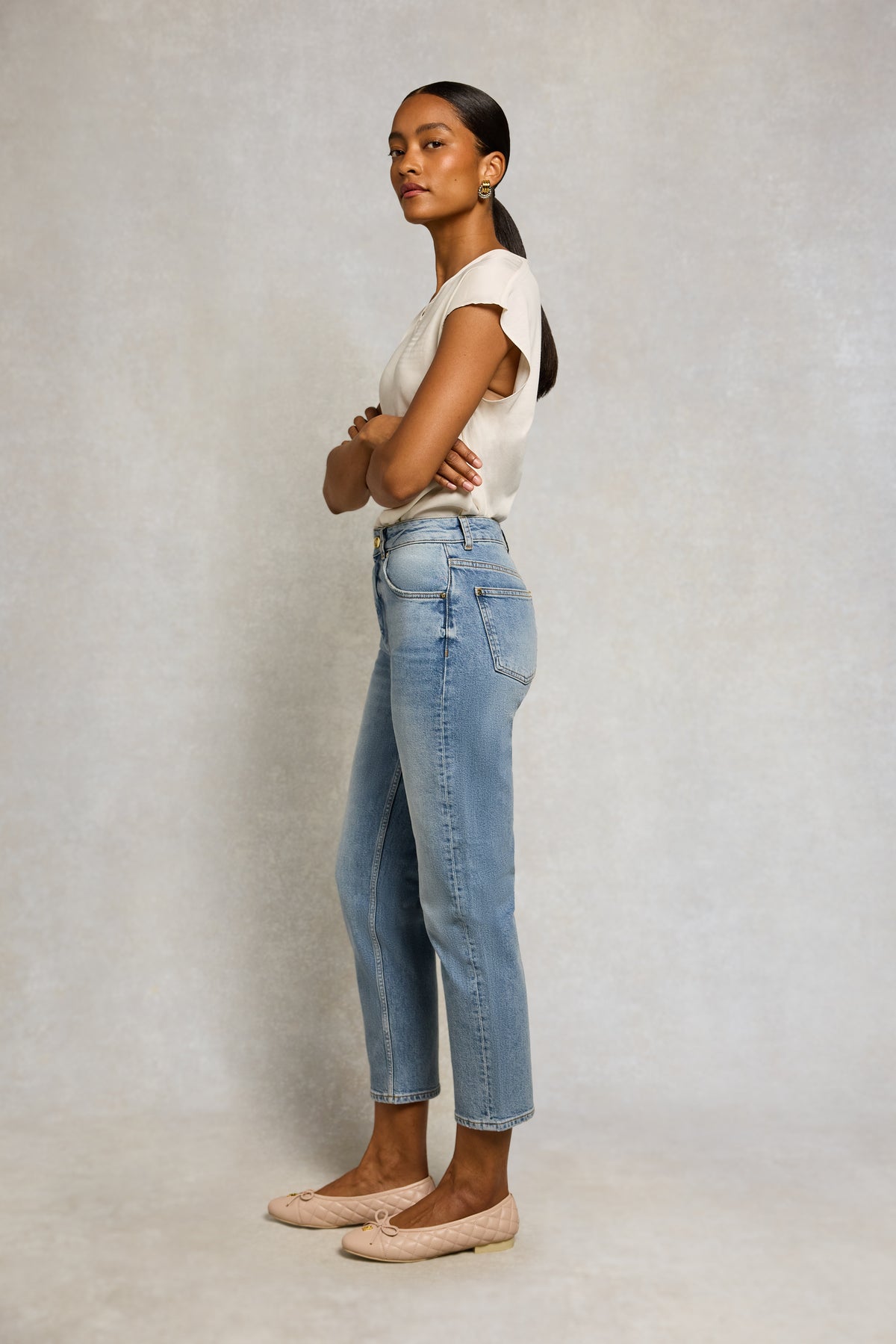 Mid Rise Straight Cropped Jean (Vintage Denim)