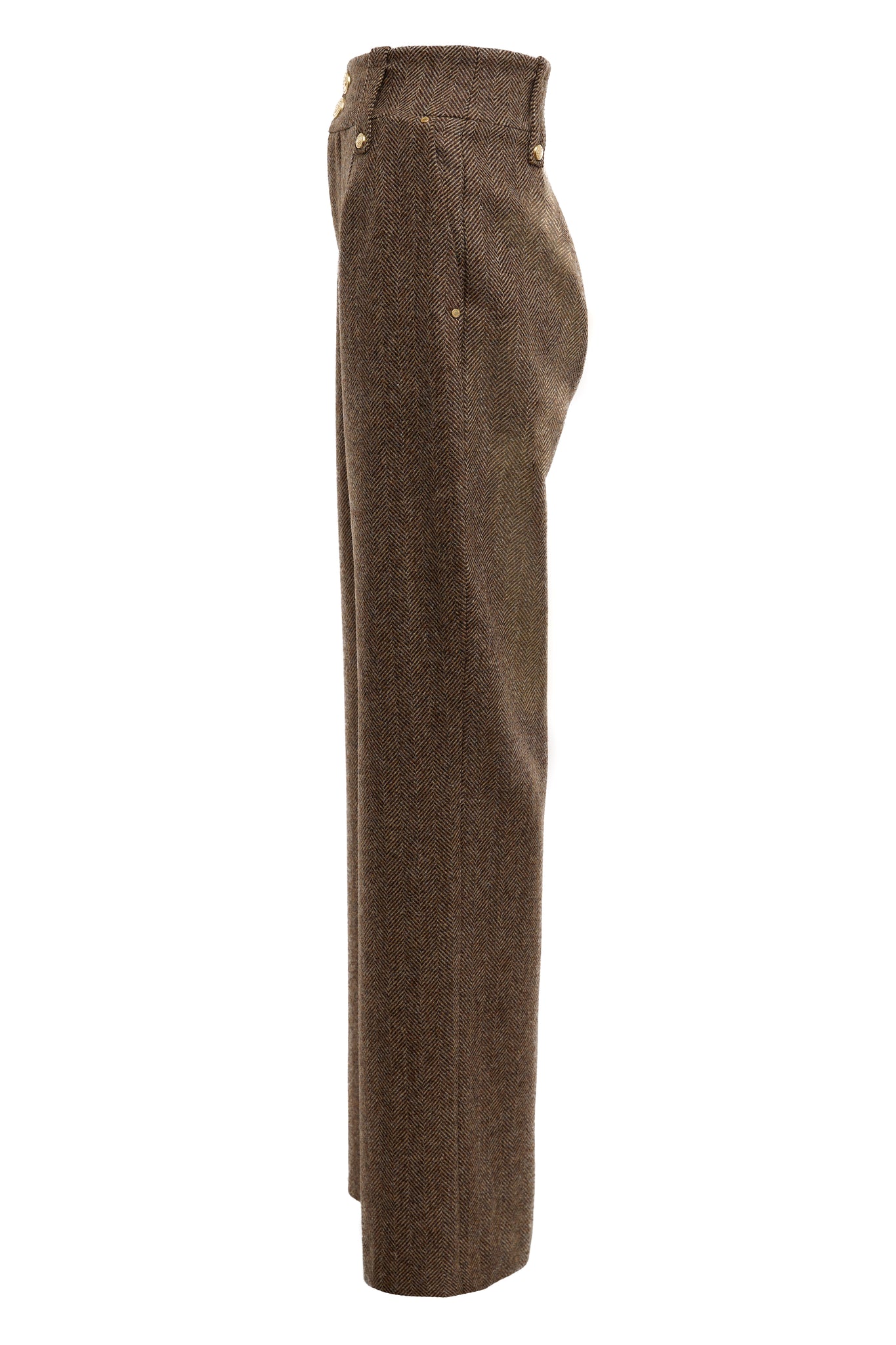 High Waisted Straight Trouser (Large Scale Brown Herringbone)