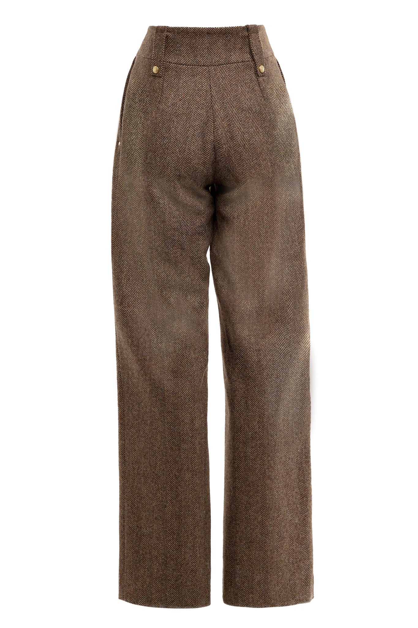 High Waisted Straight Trouser (Large Scale Brown Herringbone