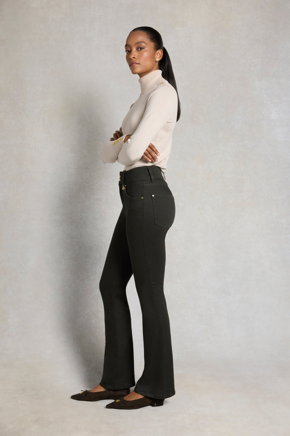 High Rise Flare Jean (Dark Pine)