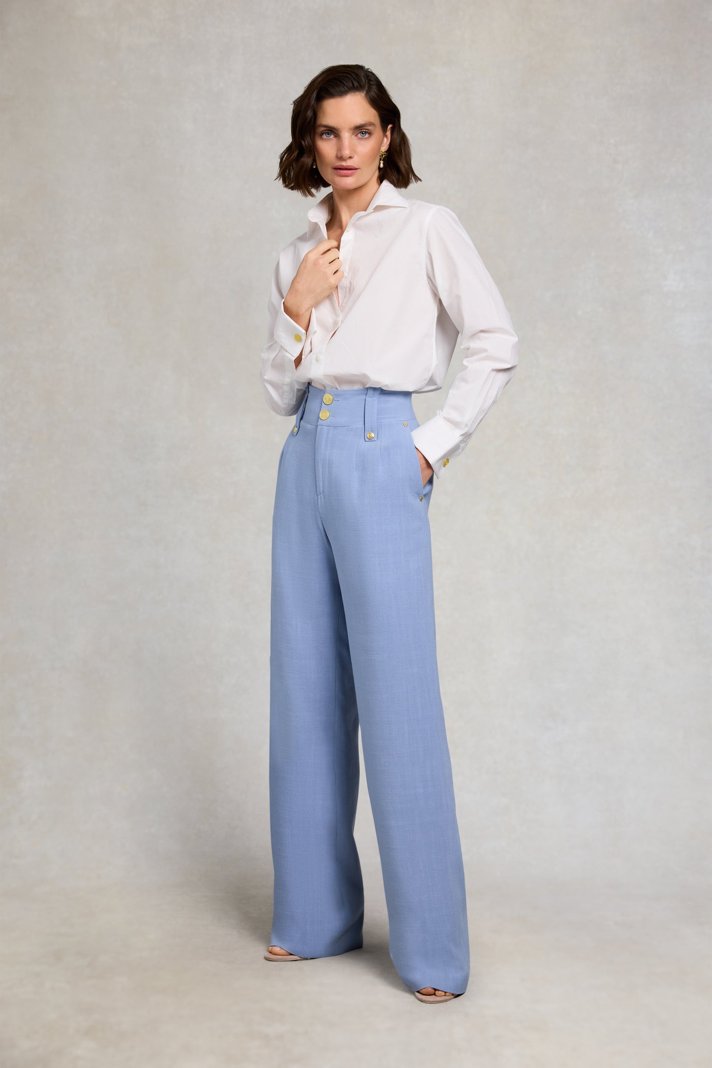 High Waisted Straight Trouser (Ice Blue Linen)