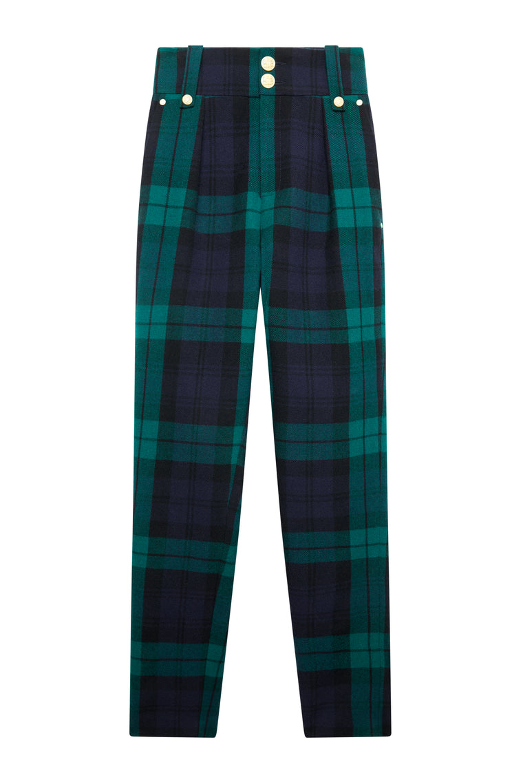 High Waisted Peg Trousers (Emerald Check)