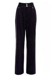 Navy Three button  Banker Chalk Pinstripe ~ Stripe Athletic Cut Pleated Pants main image 1