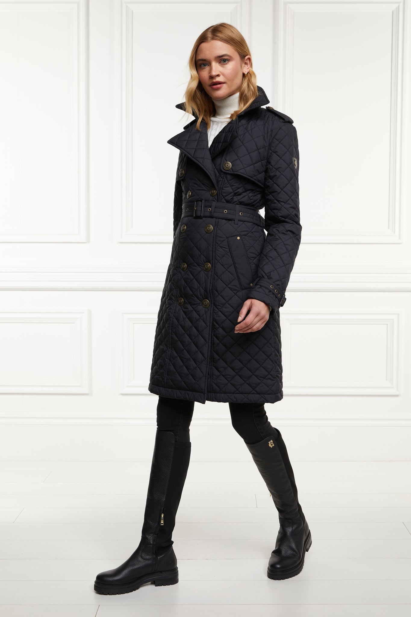 Grayson Quilted Trench Coat (Black)
