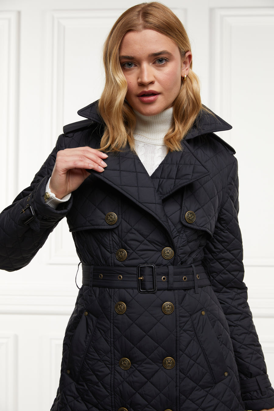 Grayson Quilted Trench Coat (Black) Holland Cooper
