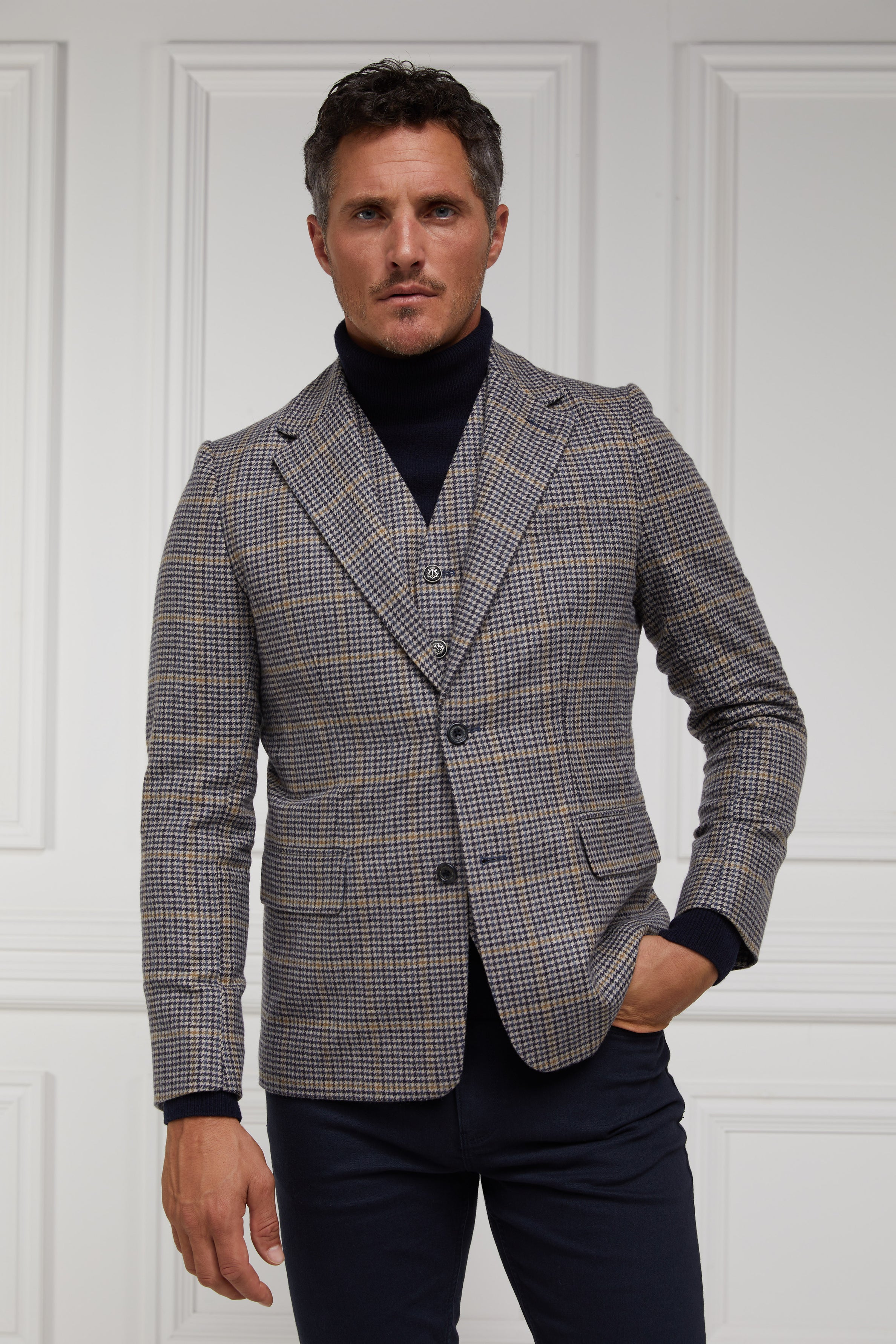 Navy Stand Collar Single Breasted Men's Blazer main image 0