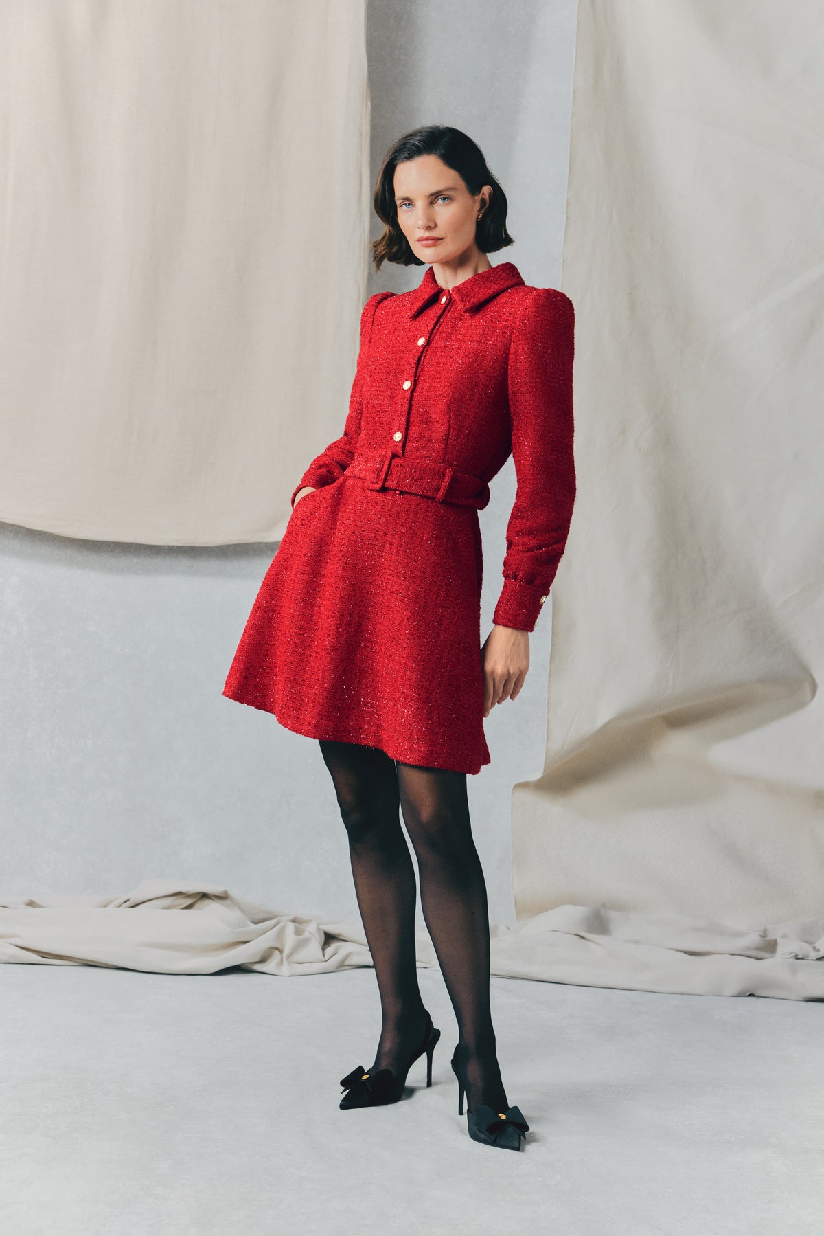 Alice Collared Mini Dress (Red Boucle)