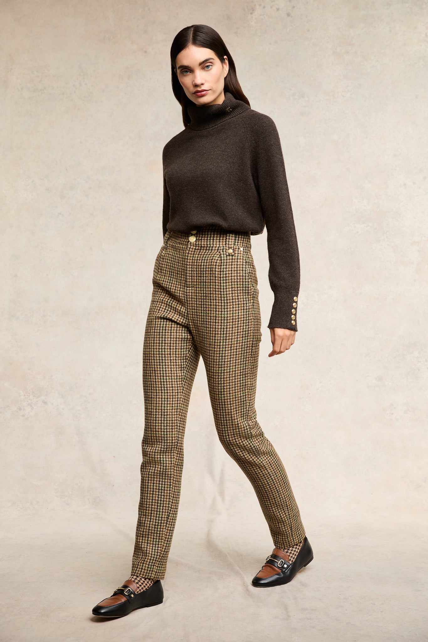 High Waisted Peg Trouser (Hailes Green Tweed) - Main Image