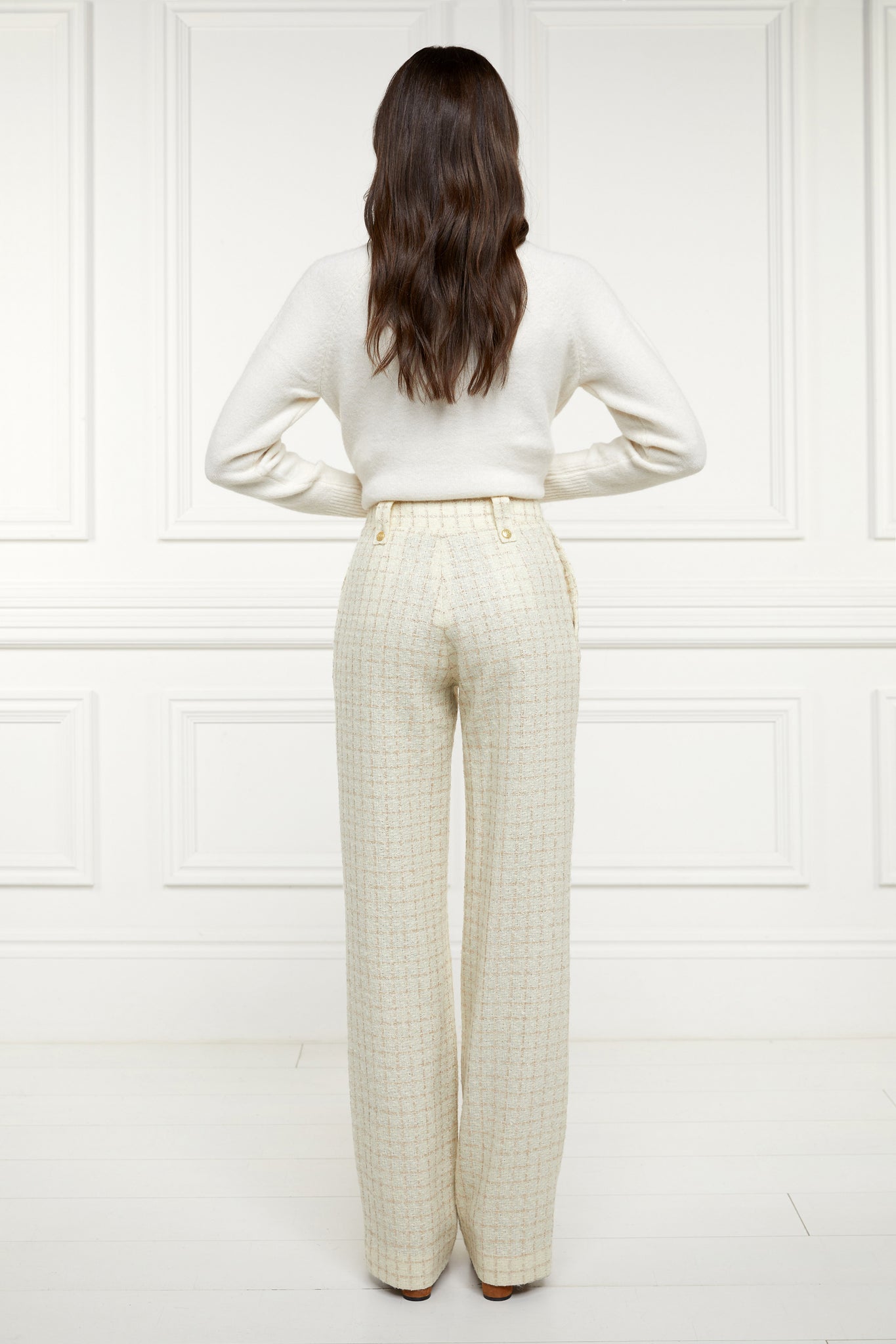High Waisted Straight Trouser (Ivory Sparkle Tweed)