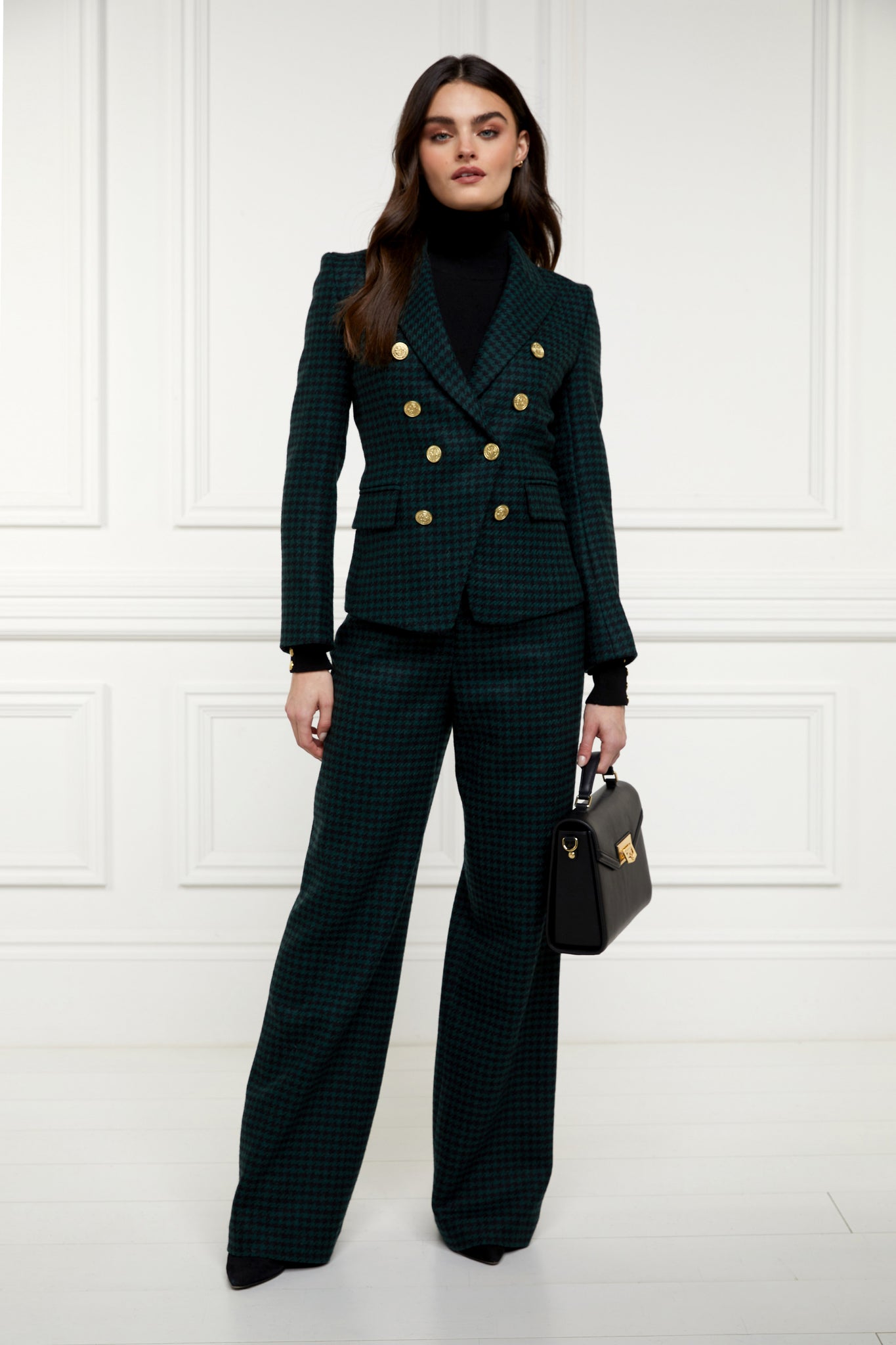 High Waisted Straight Trouser (Emerald Houndstooth)