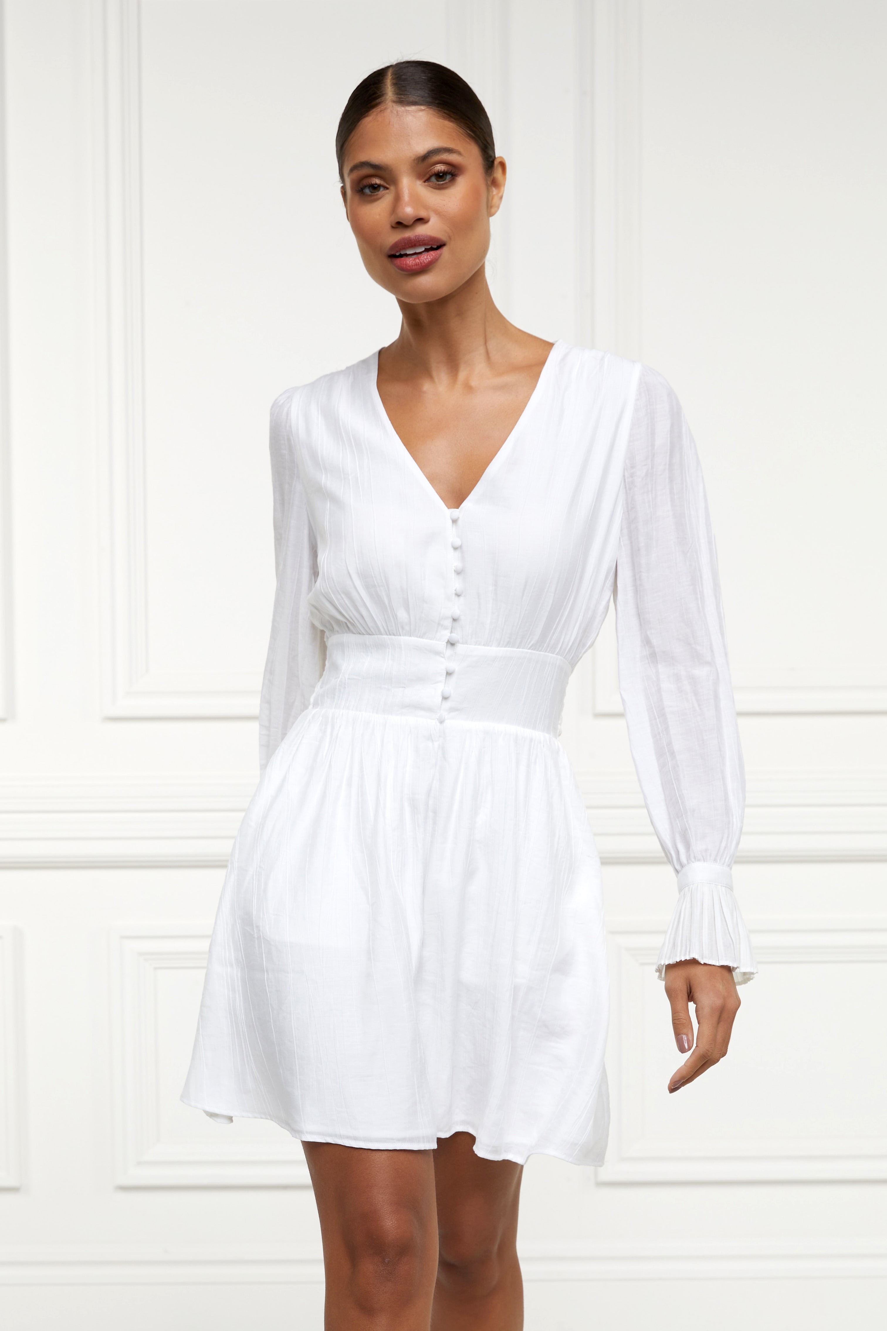 Phoebe V-Neck Mini Dress (White) – Holland Cooper