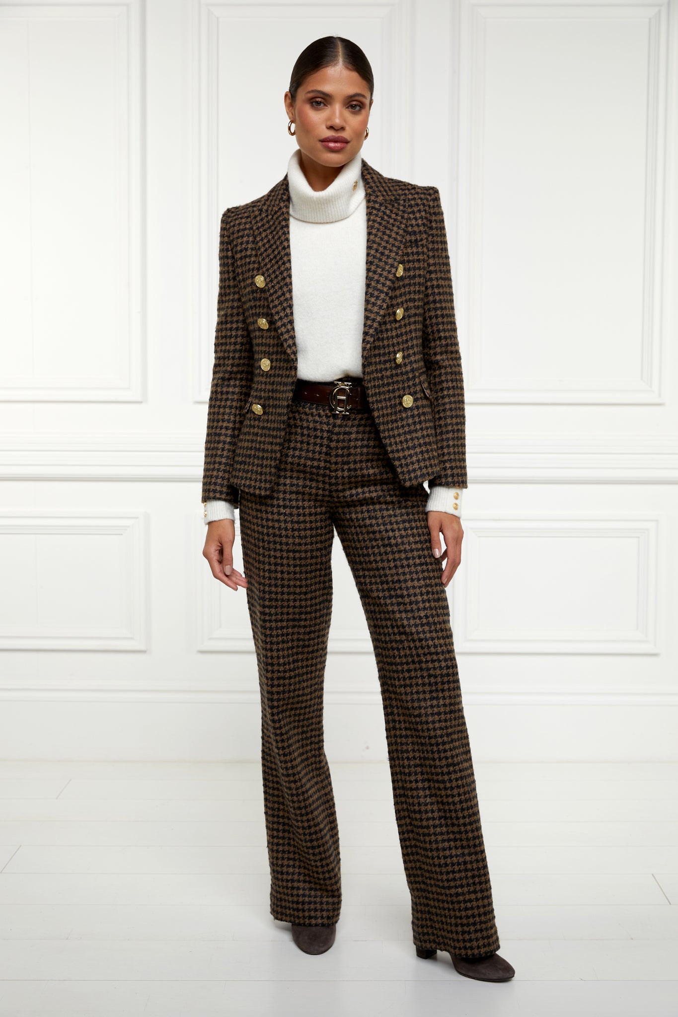 High Waisted Straight Trouser (Chocolate Houndstooth)