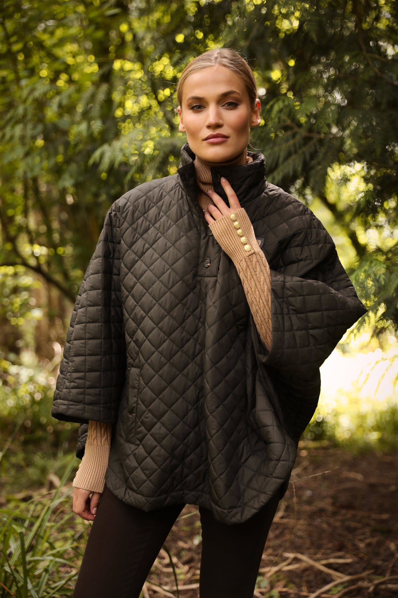 Brooke Quilted Cape (Dark Olive)