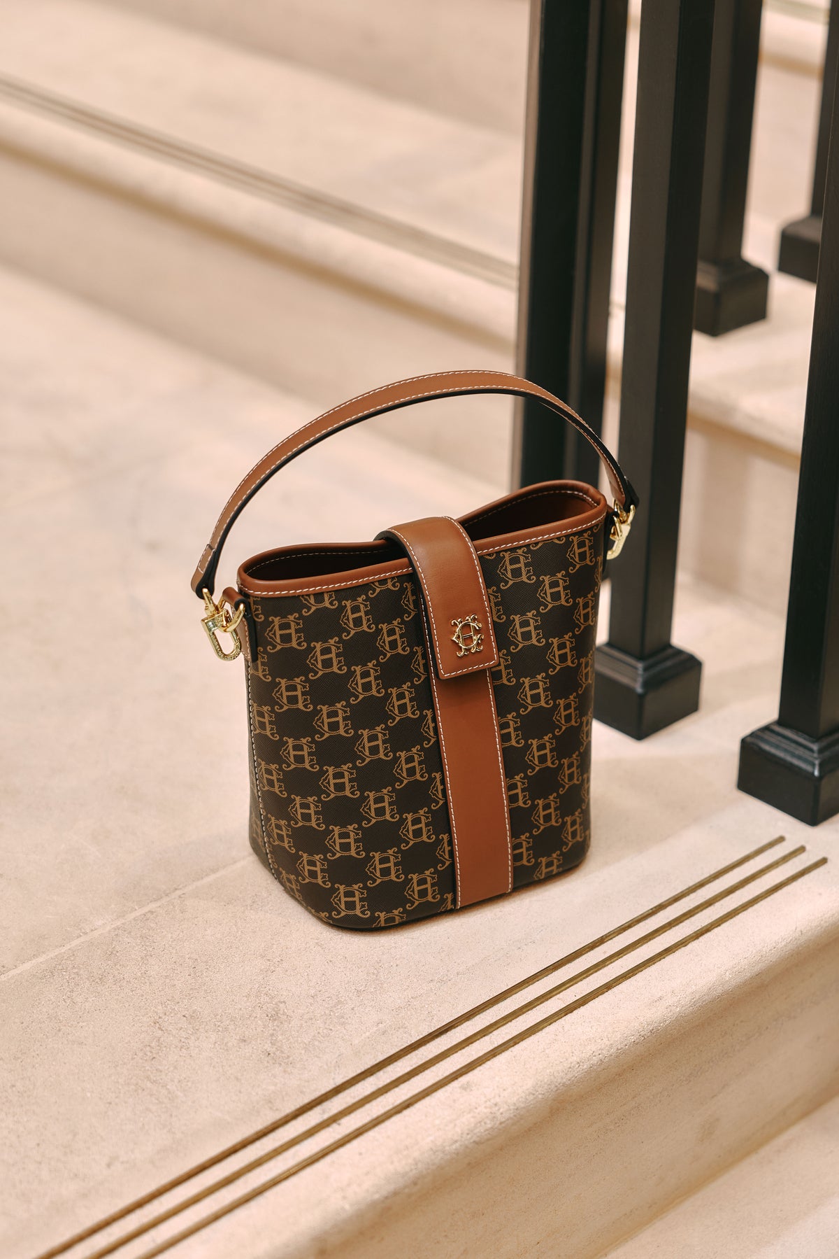 Milan Mini Bucket Bag (Tan Monogram)