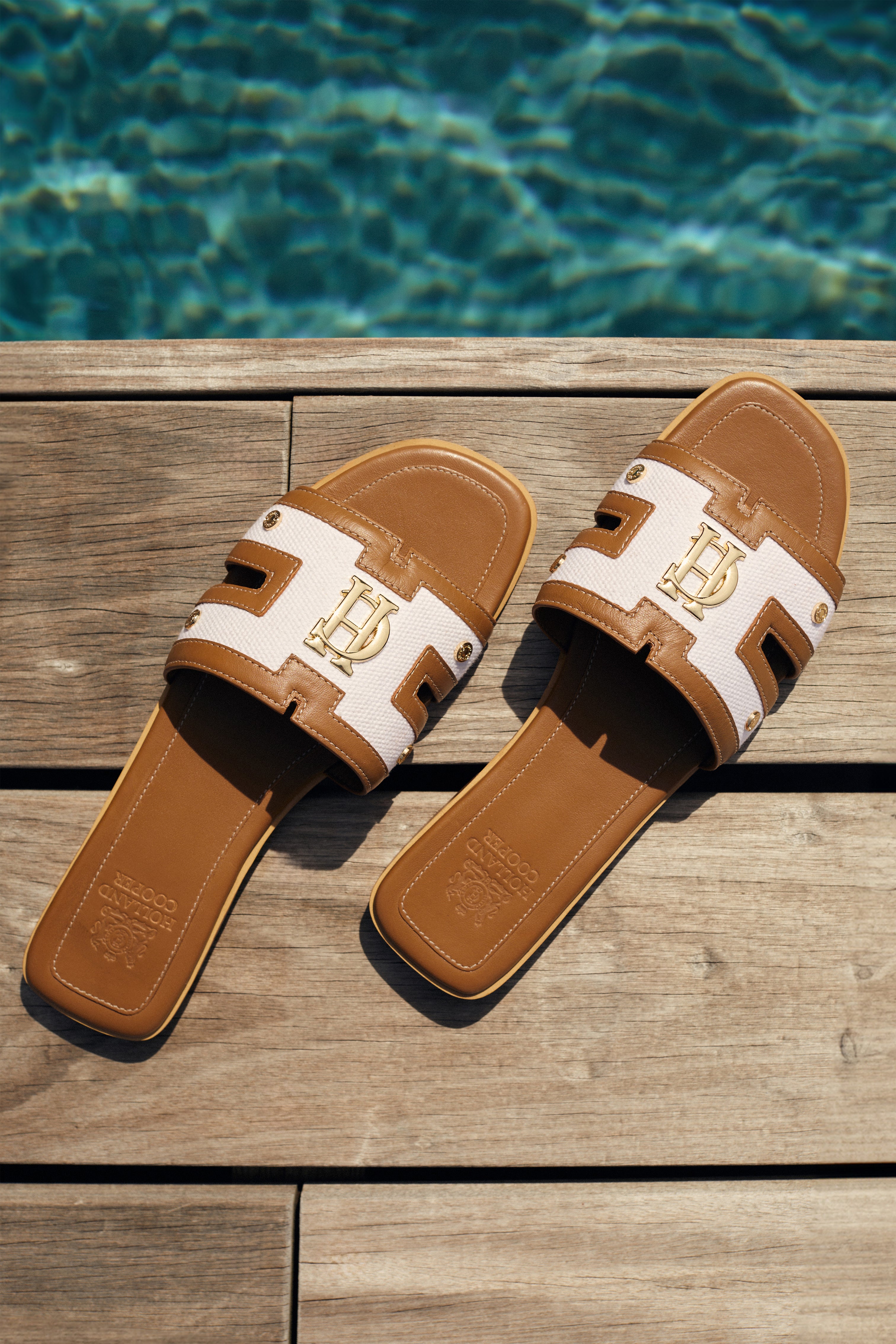 Monogram Slides (Tan Canvas) – Holland Cooper