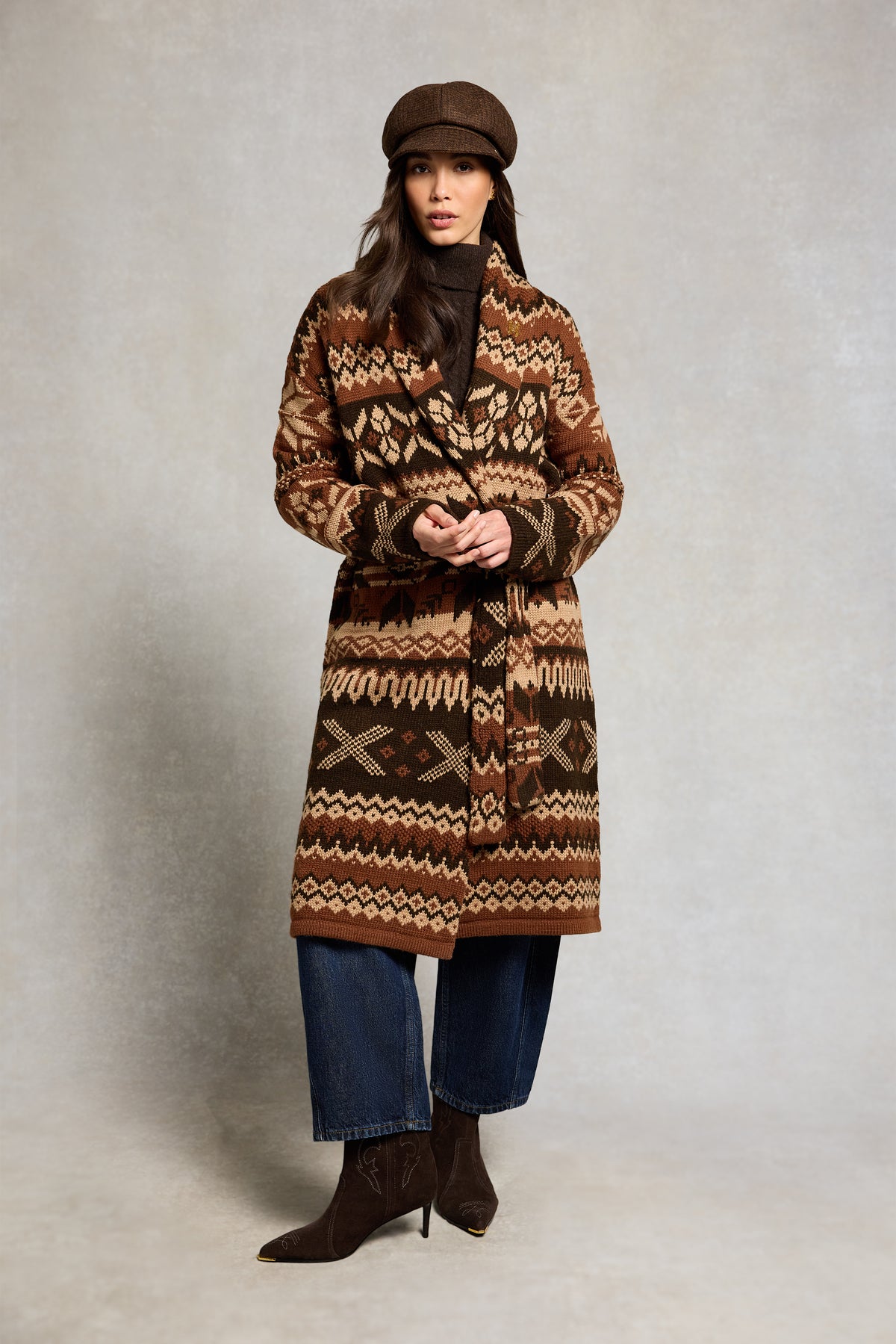 Montana Longline Cardigan (Brown Fairisle)