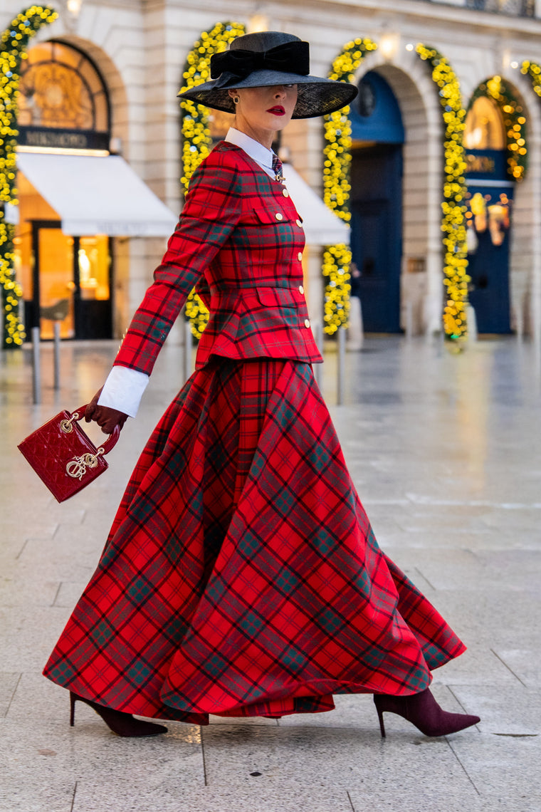 Tailored Peplum Jacket (Red Tartan)