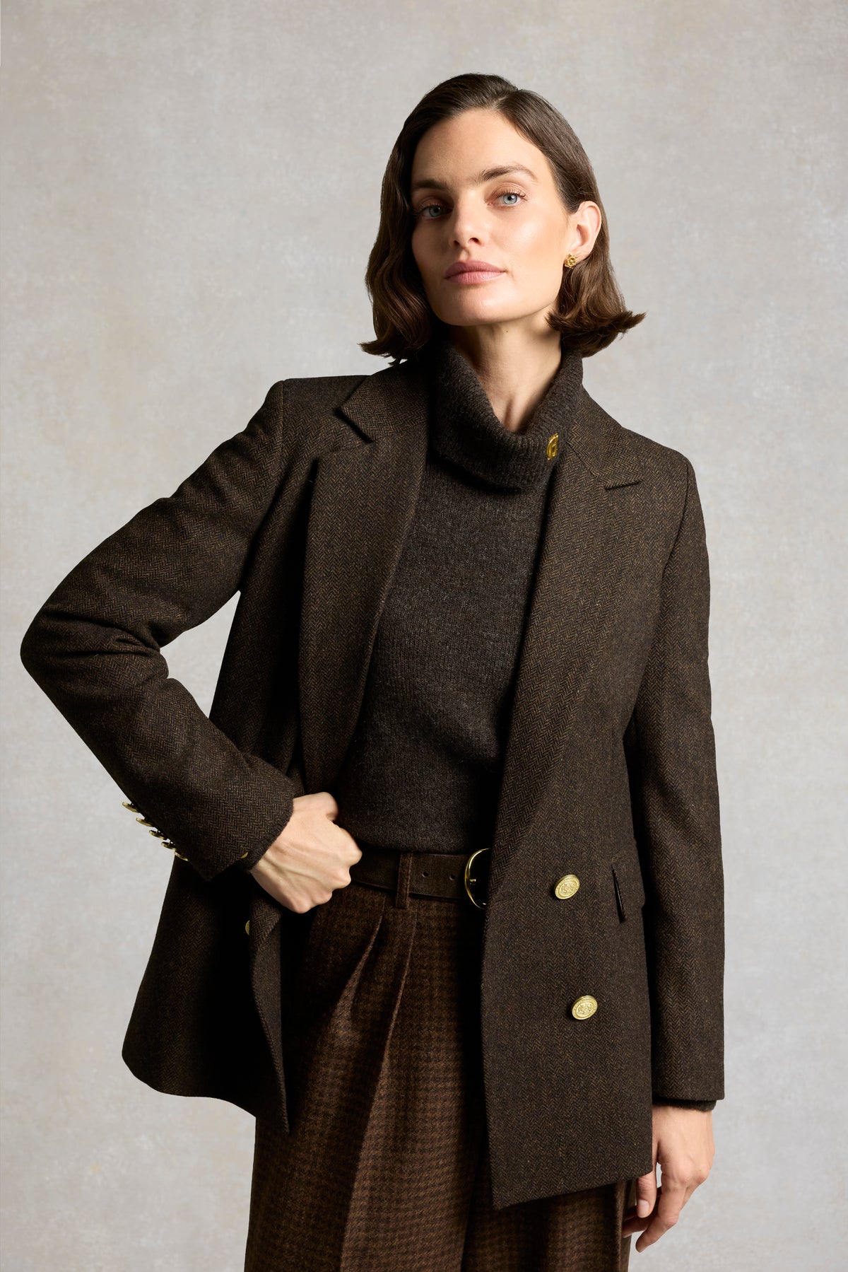 Double Breasted Blazer (Chocolate Herringbone)