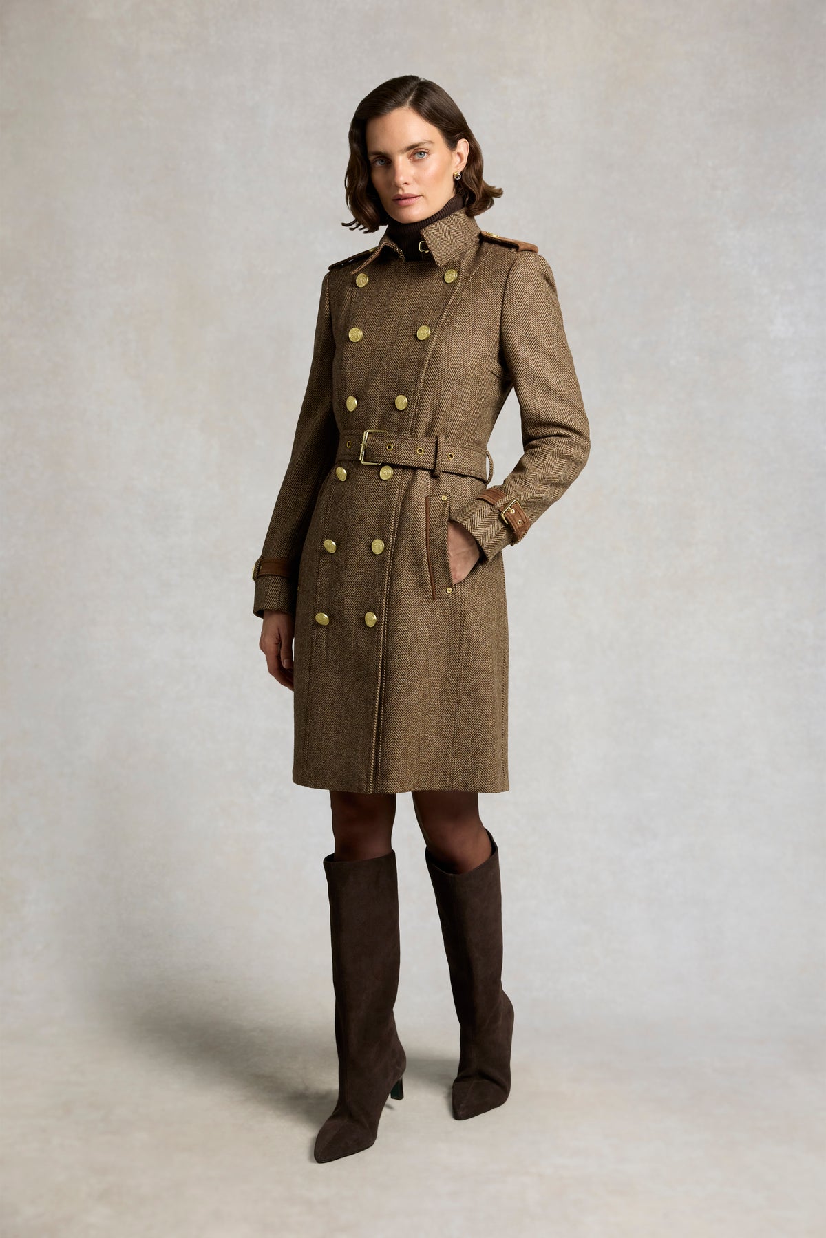 Marlborough Trench Coat (Large Scale Brown Herringbone)