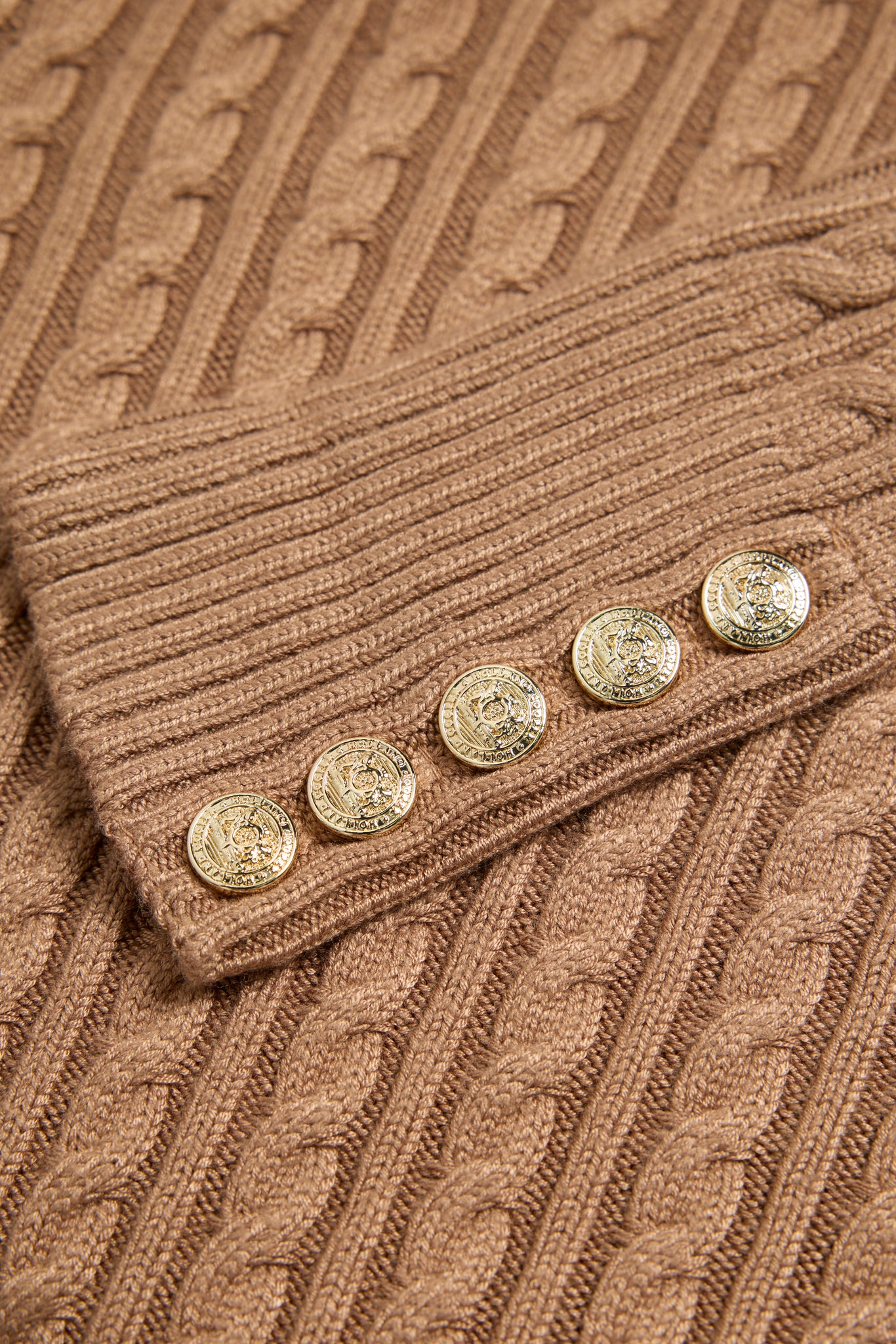 Seattle Roll Neck Cable Knit (Dark Camel Marl)
