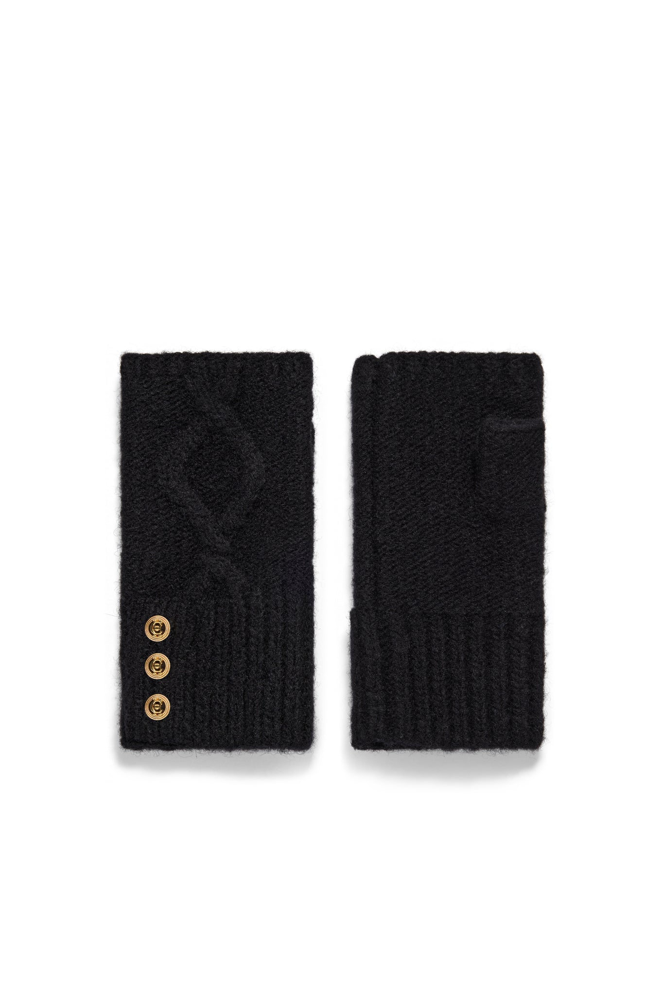 Sloane Cable Bobble Hat & Fingerless Glove Set (Black)