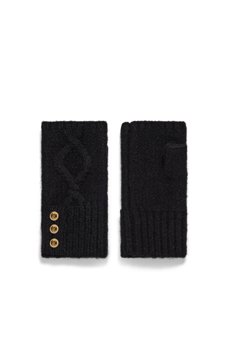 Sloane Cable Bobble Hat & Fingerless Glove Set (Black)