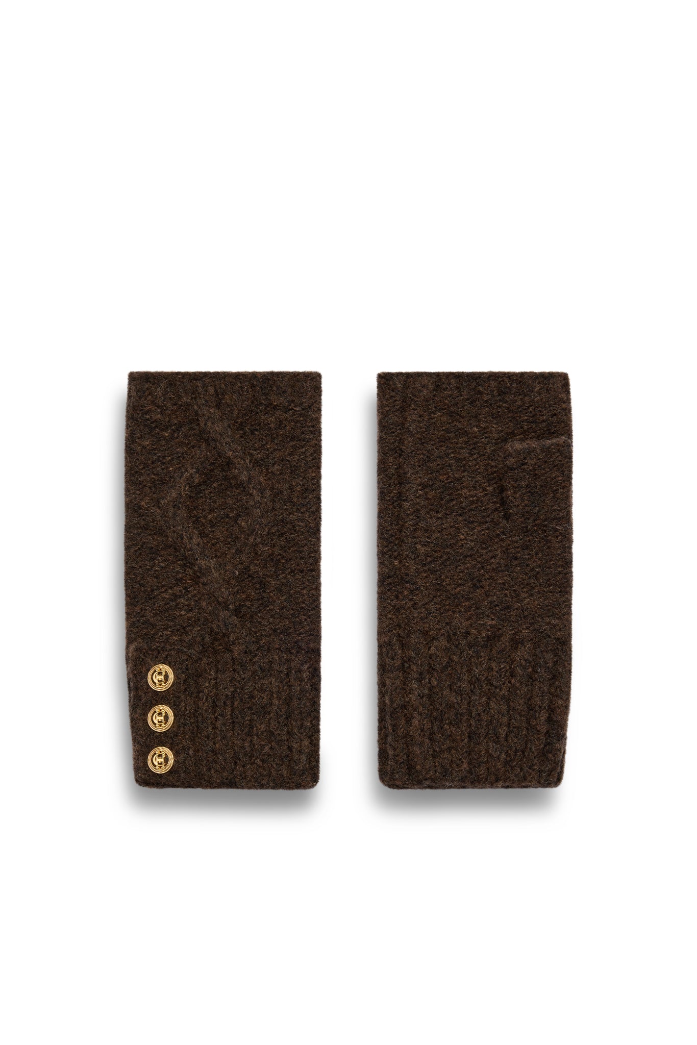 Sloane Cable Bobble Hat & Fingerless Glove Set (Chocolate)