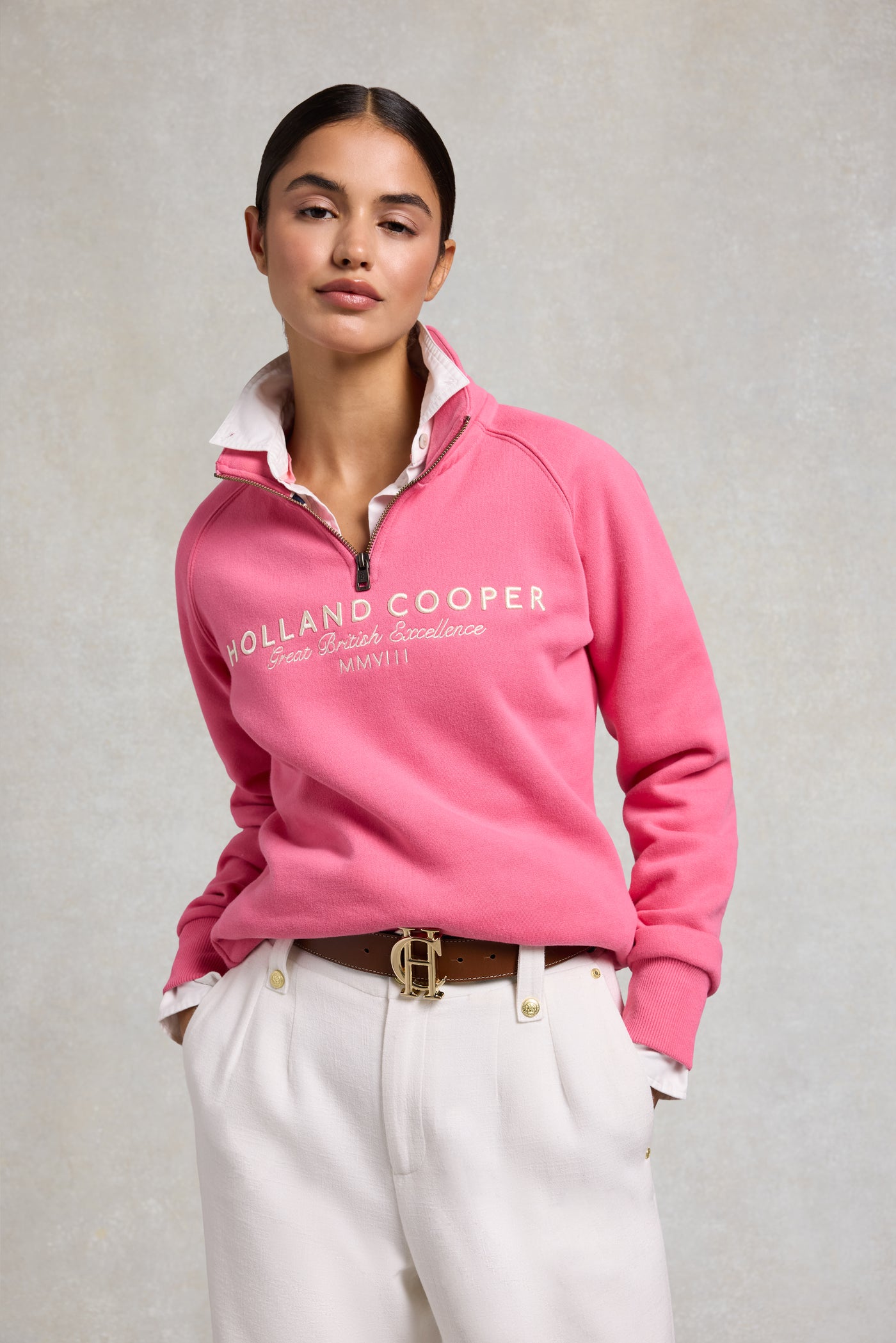 Sporting Goods Zip Henley (Peony Pink)